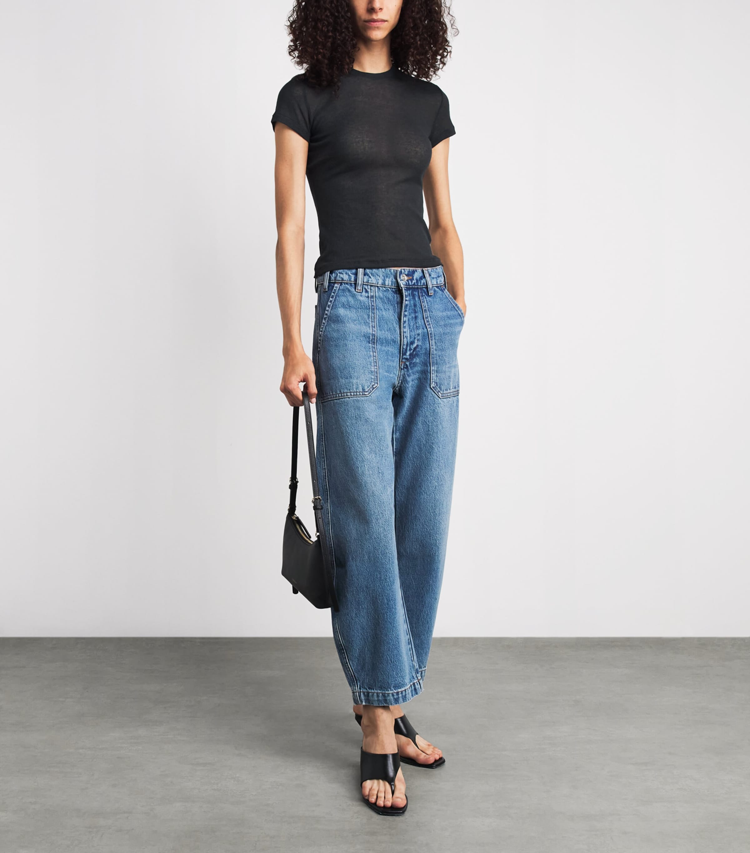 Skims Womens Semi-Sheer Ribbed T-Shirt Soot Image 2