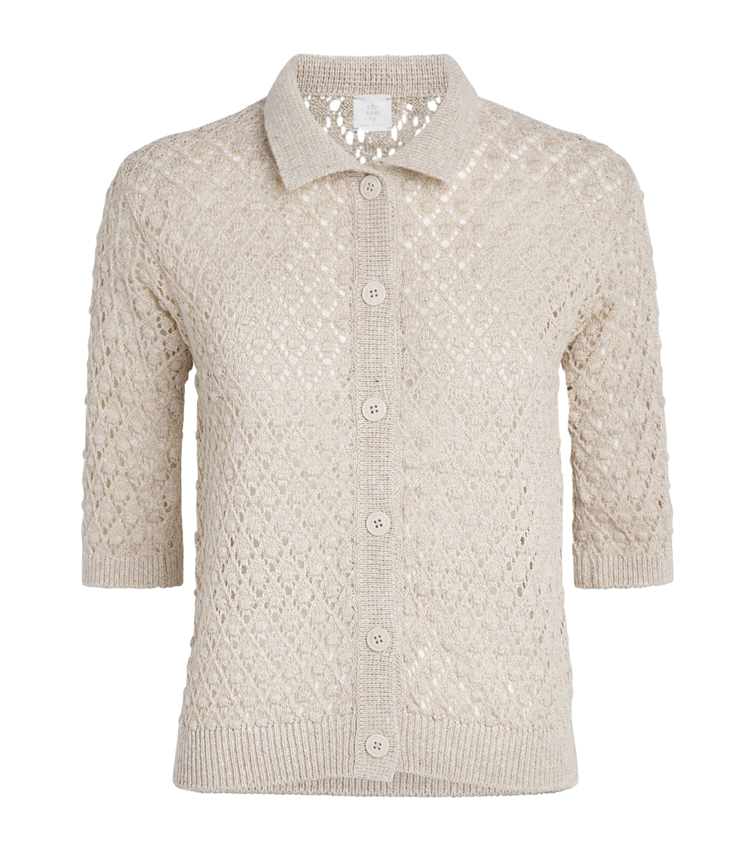 Eleventy Womens Linen-Cotton-Silk-Blend Knitted Shirt Avorio Image 1