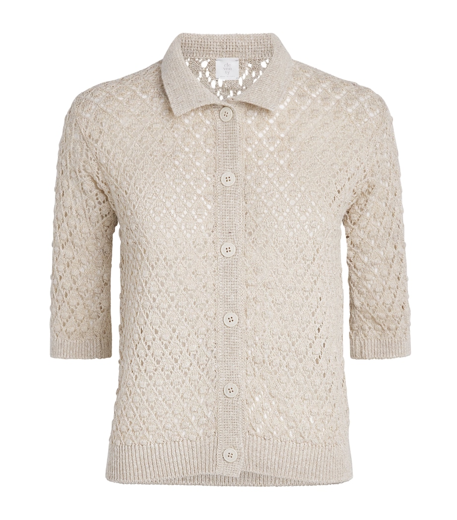 Eleventy Womens Linen-Cotton-Silk-Blend Knitted Shirt Avorio Image 1