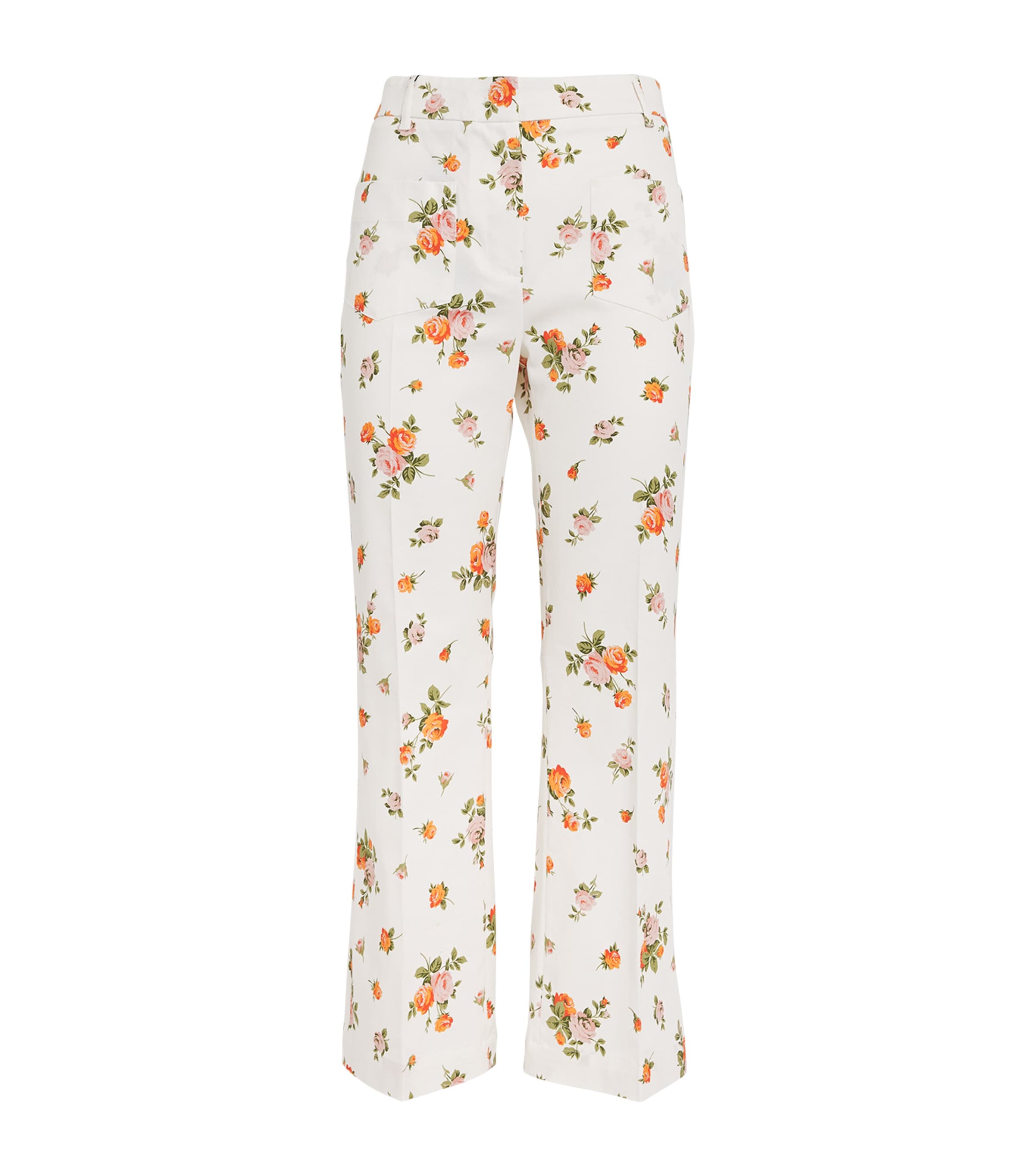 Weekend Max Mara Flared Patterned Cotton Trousers In White