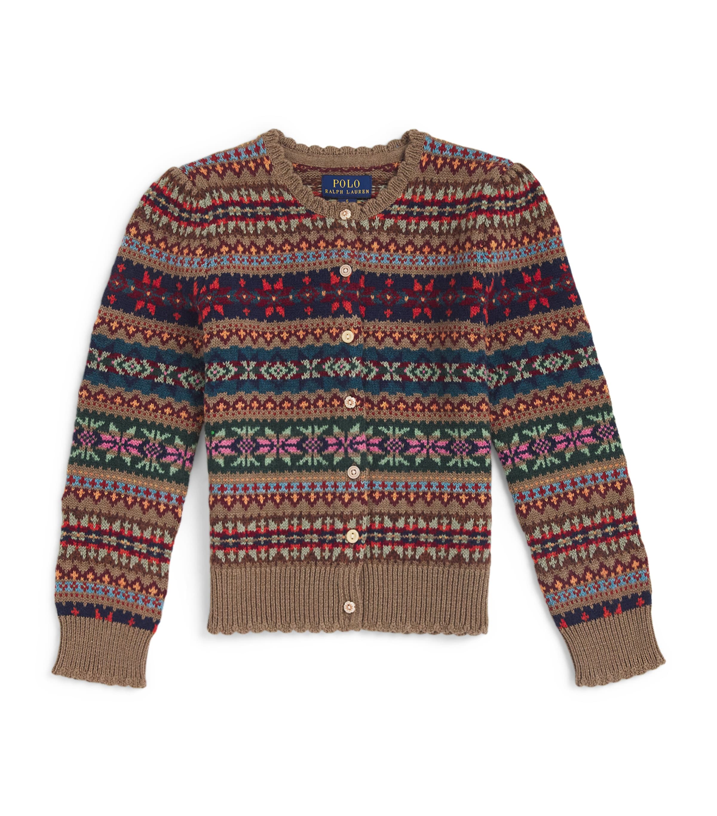 Shop Ralph Lauren Wool-cotton Printed Cardigan In Brown