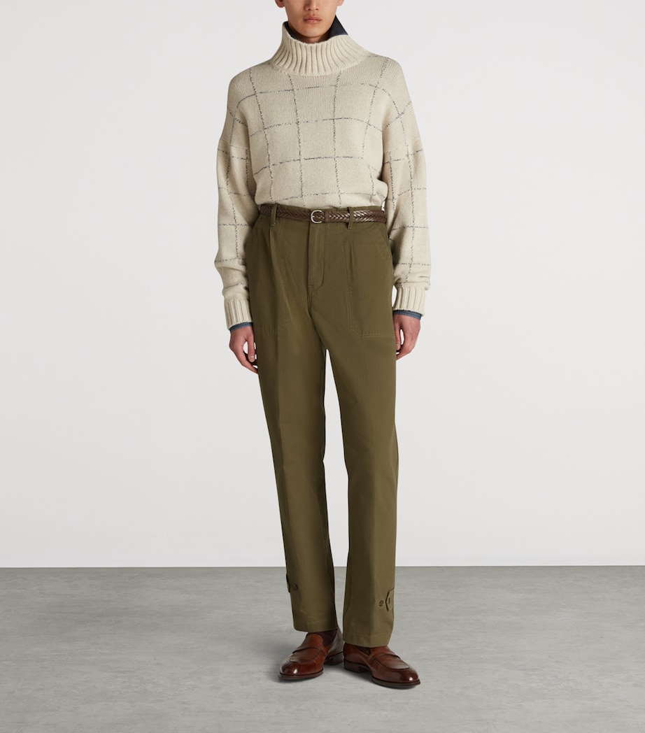 Cashmere Check Funnel-Neck Sweater 105NATURAL Image 2