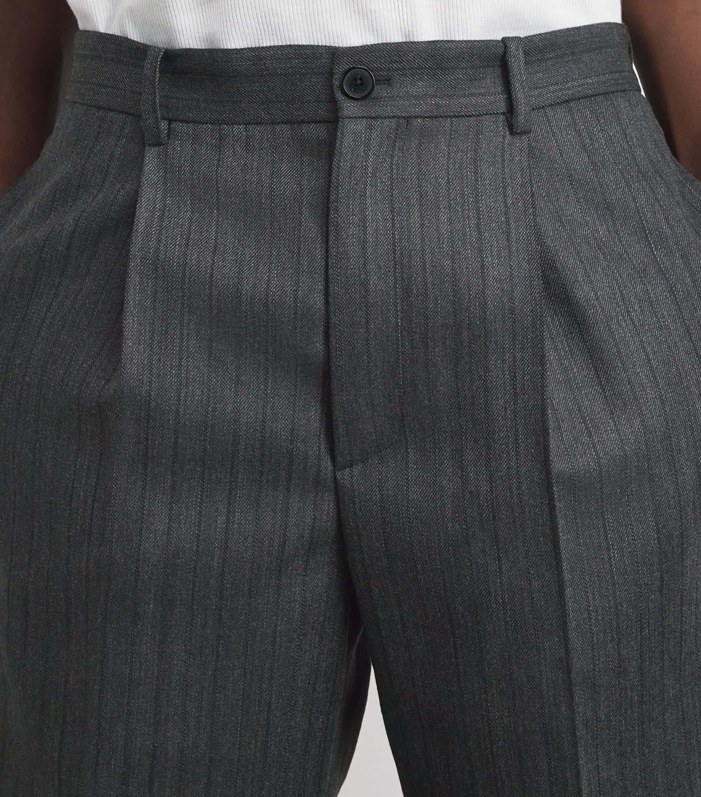 FRAME Mens Wool Pinstripe Wide-Leg Trousers Gyst Grey Stripe Image 3