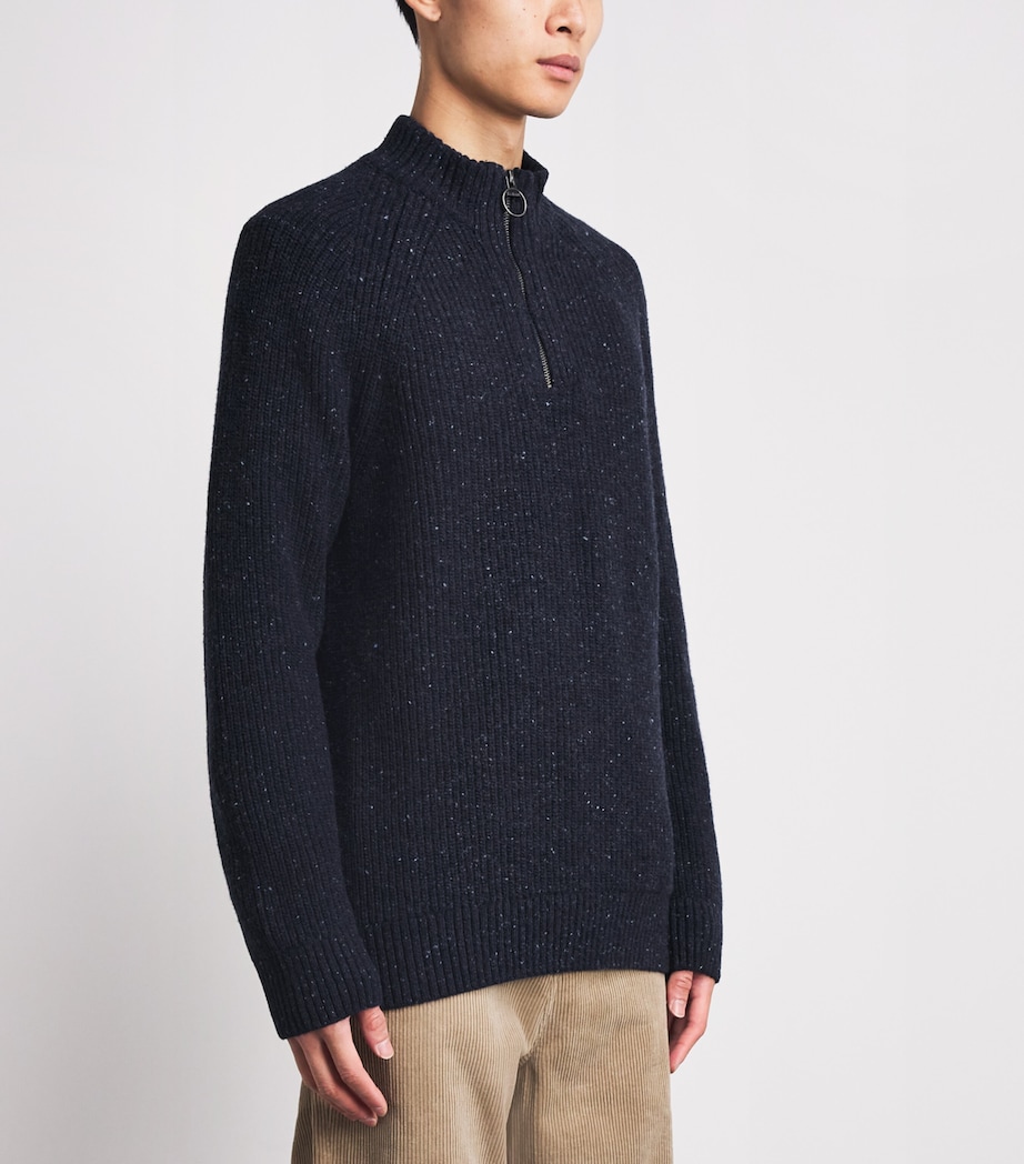 Barbour Mens Wool-Blend Essentials Fleck Quarter-Zip Sweater Navy Image 4