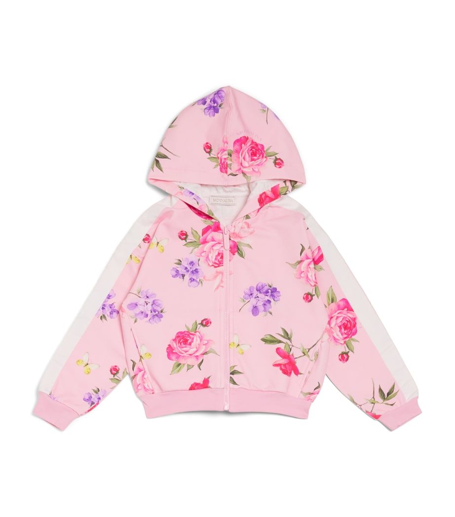 Monnalisa Stretch-Cotton Floral Zip-Up Hoodie (2-12 Years) White+stripe White Image 1