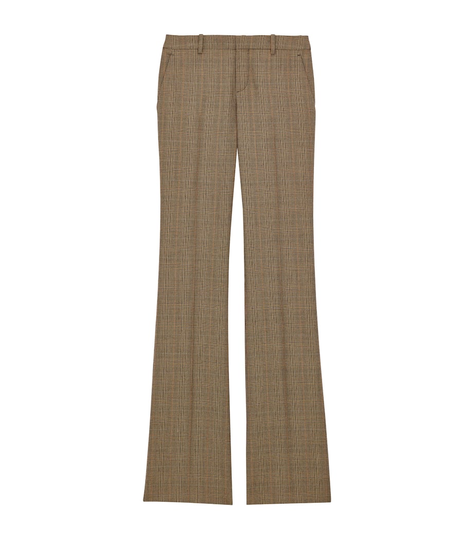 Saint Laurent Womens Wool Check Flared Trousers Image 1