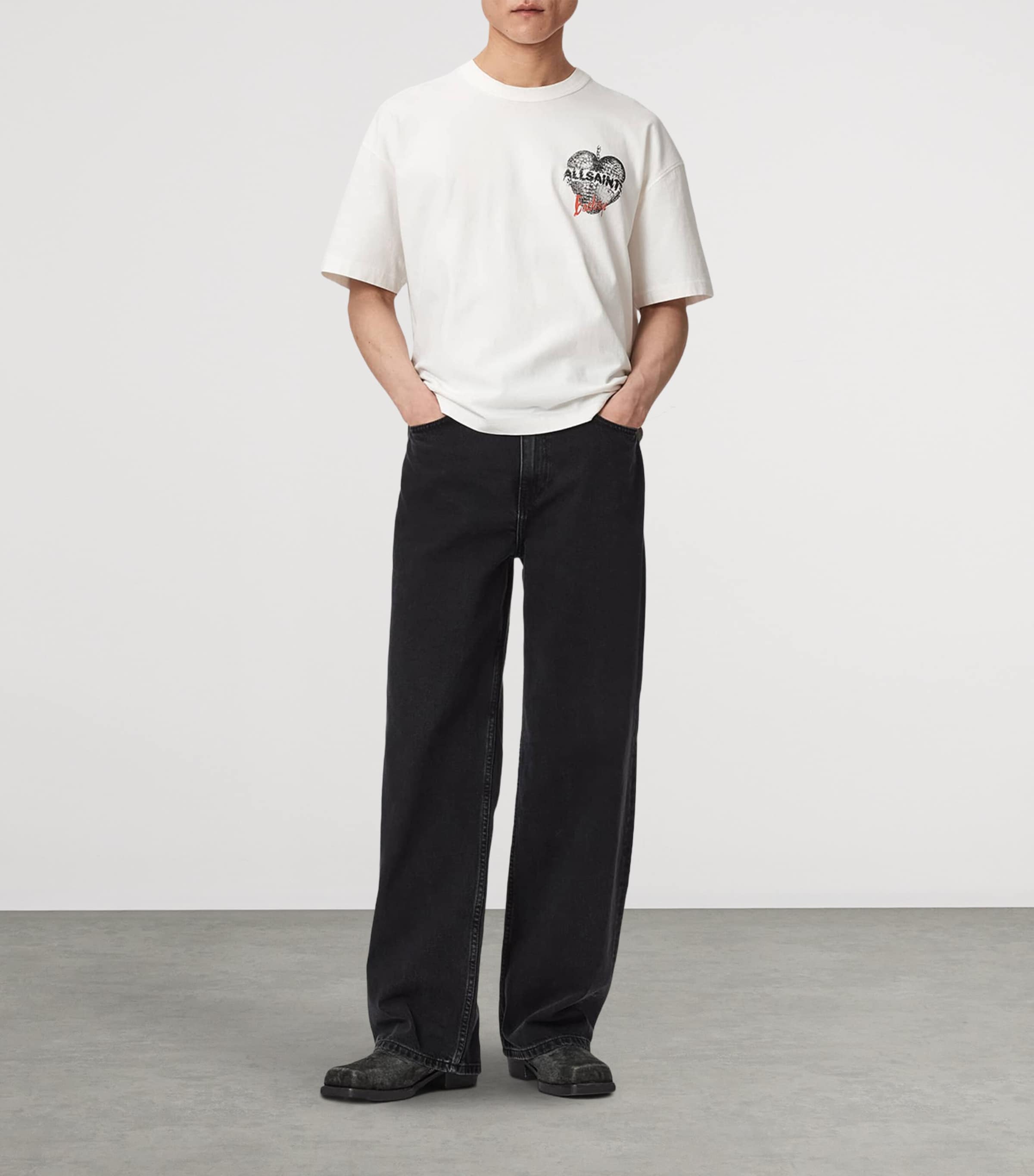 AllSaints Mens Organic Cotton Reflect T-Shirt Chalk White Image 2
