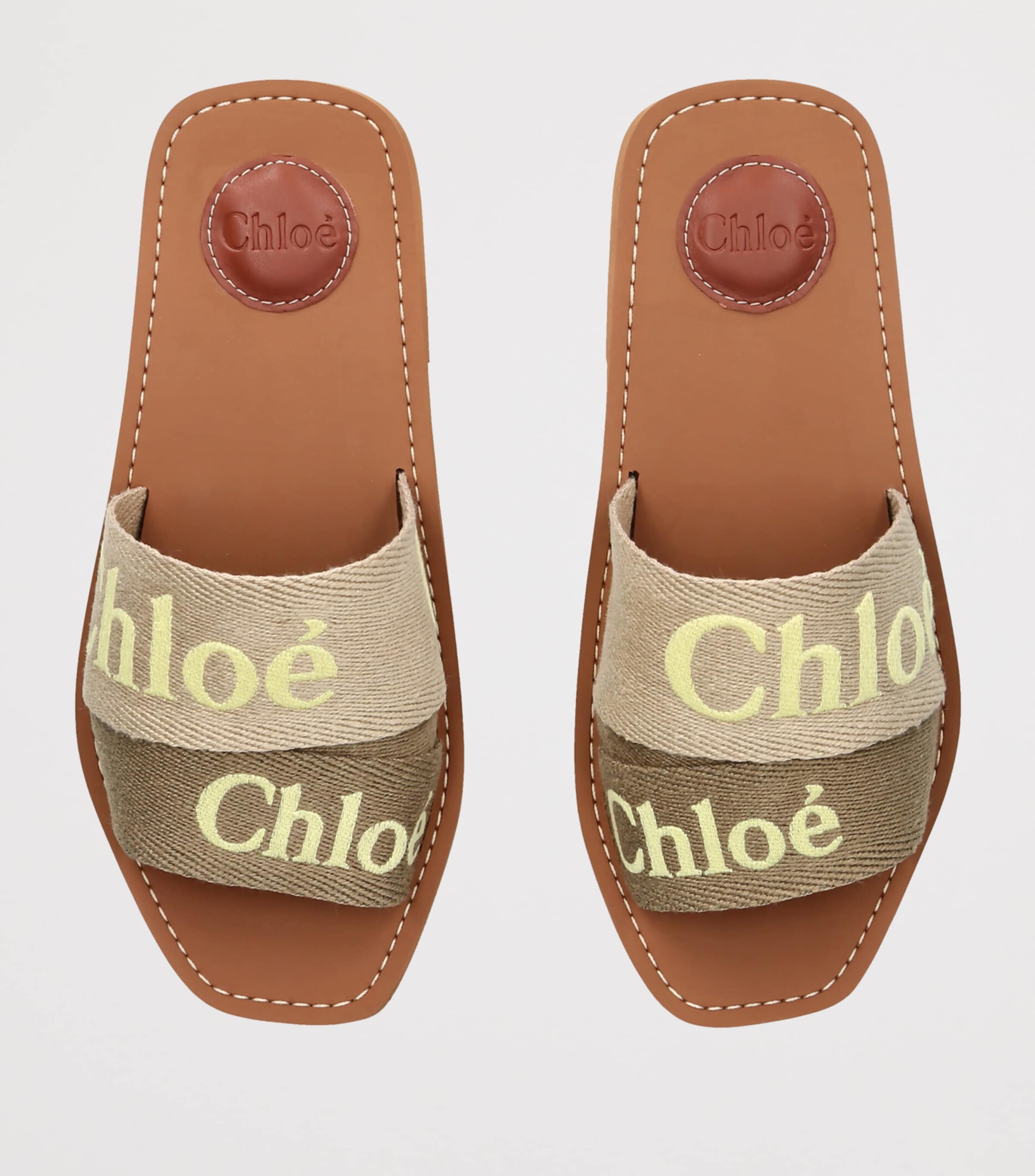 Chloé Canvas Jacquard Woody Sandals Beige Comb Image 3