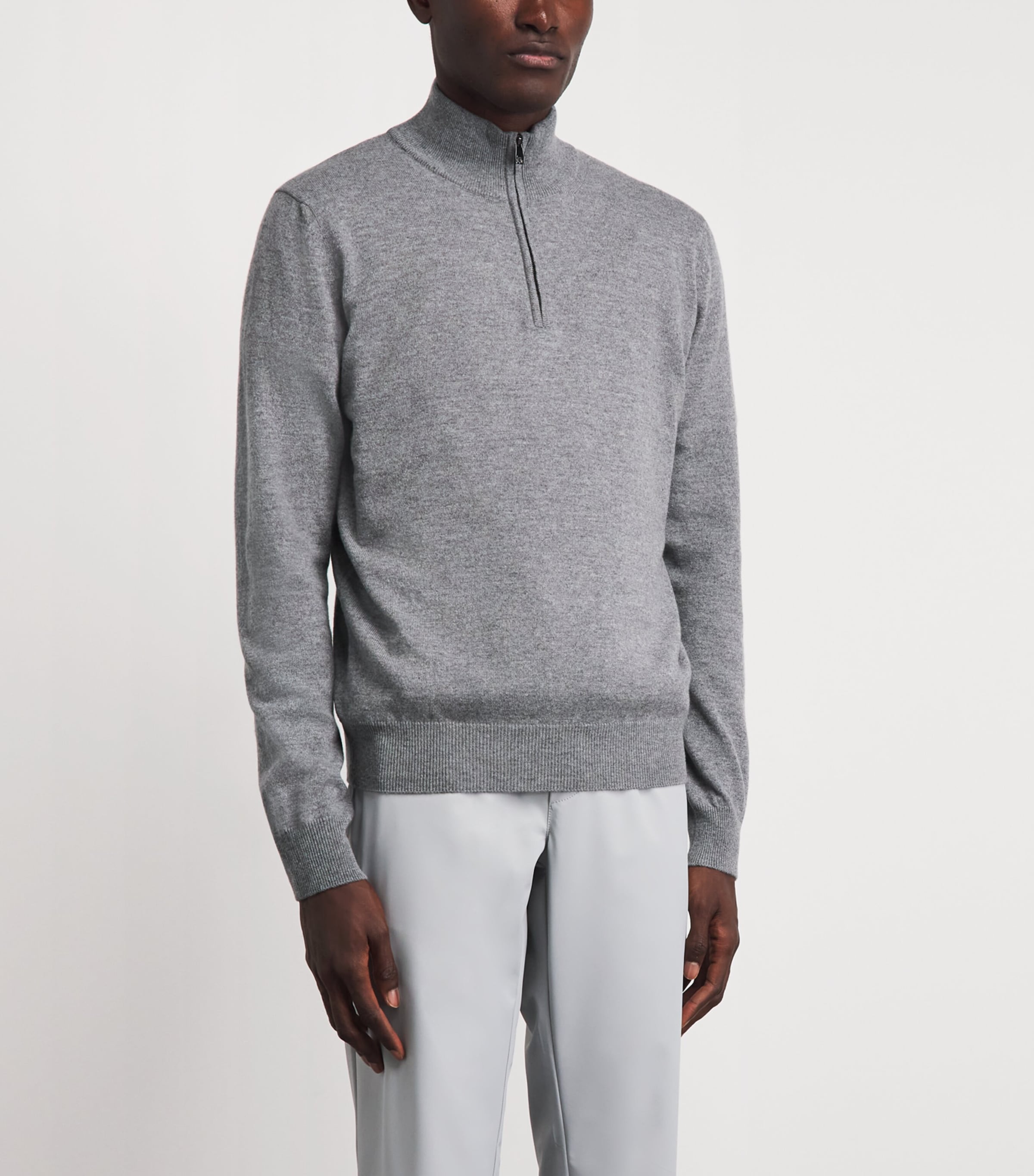 Corneliani Mens Virgin Wool-Cashmere Quarter-Zip Sweater Gry Melange Ivry Image 4