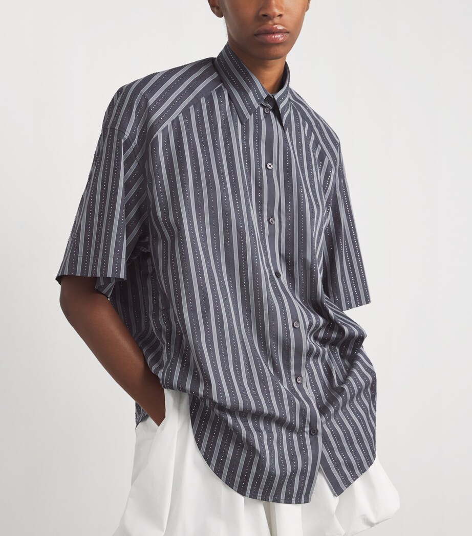 Cotton Stripe Embellished Shirt GREY Image 6