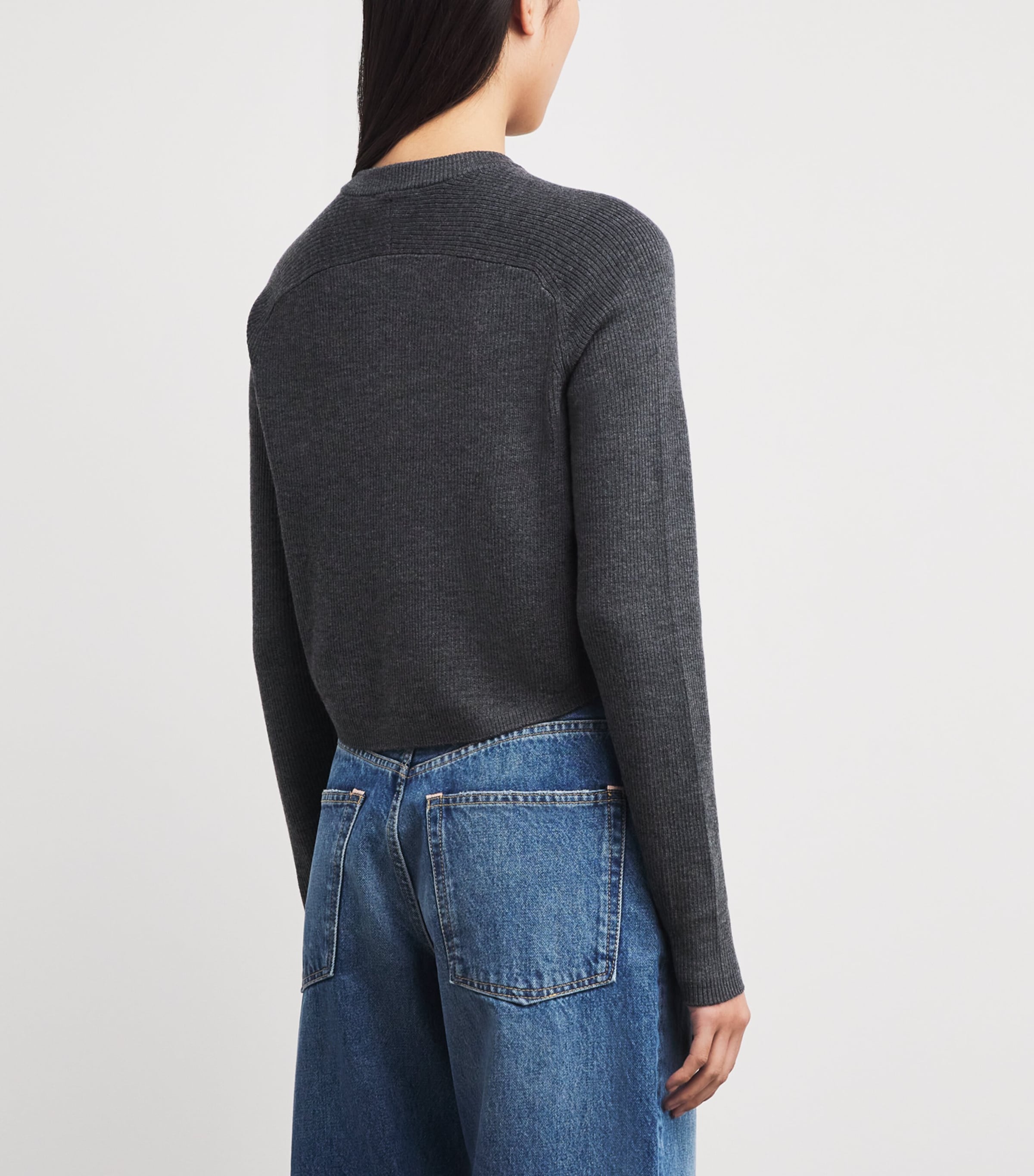 Wool Rib-Knit Cardigan GREY Image 4