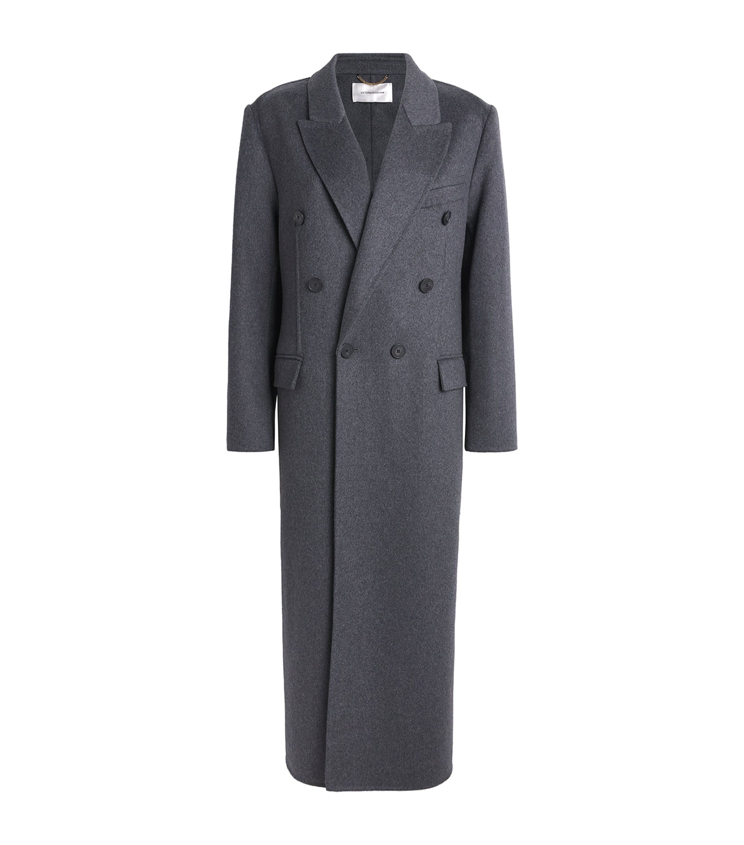 Victoria Beckham Womens Wool-Cashmere Double-Faced Overcoat Dark Grey Melange Image 1
