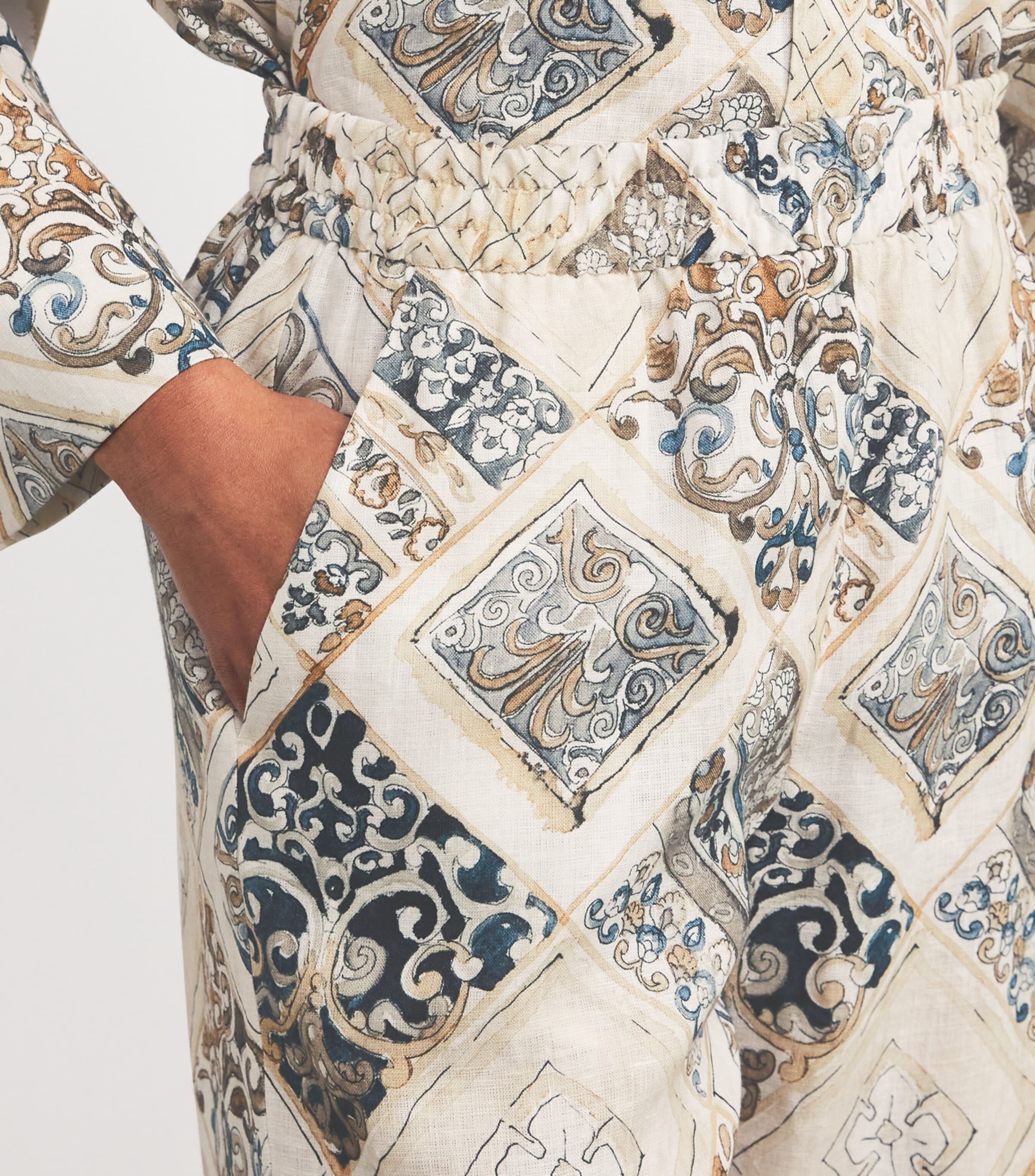 Linen Printed Palazzo Trousers SABBIA Image 6