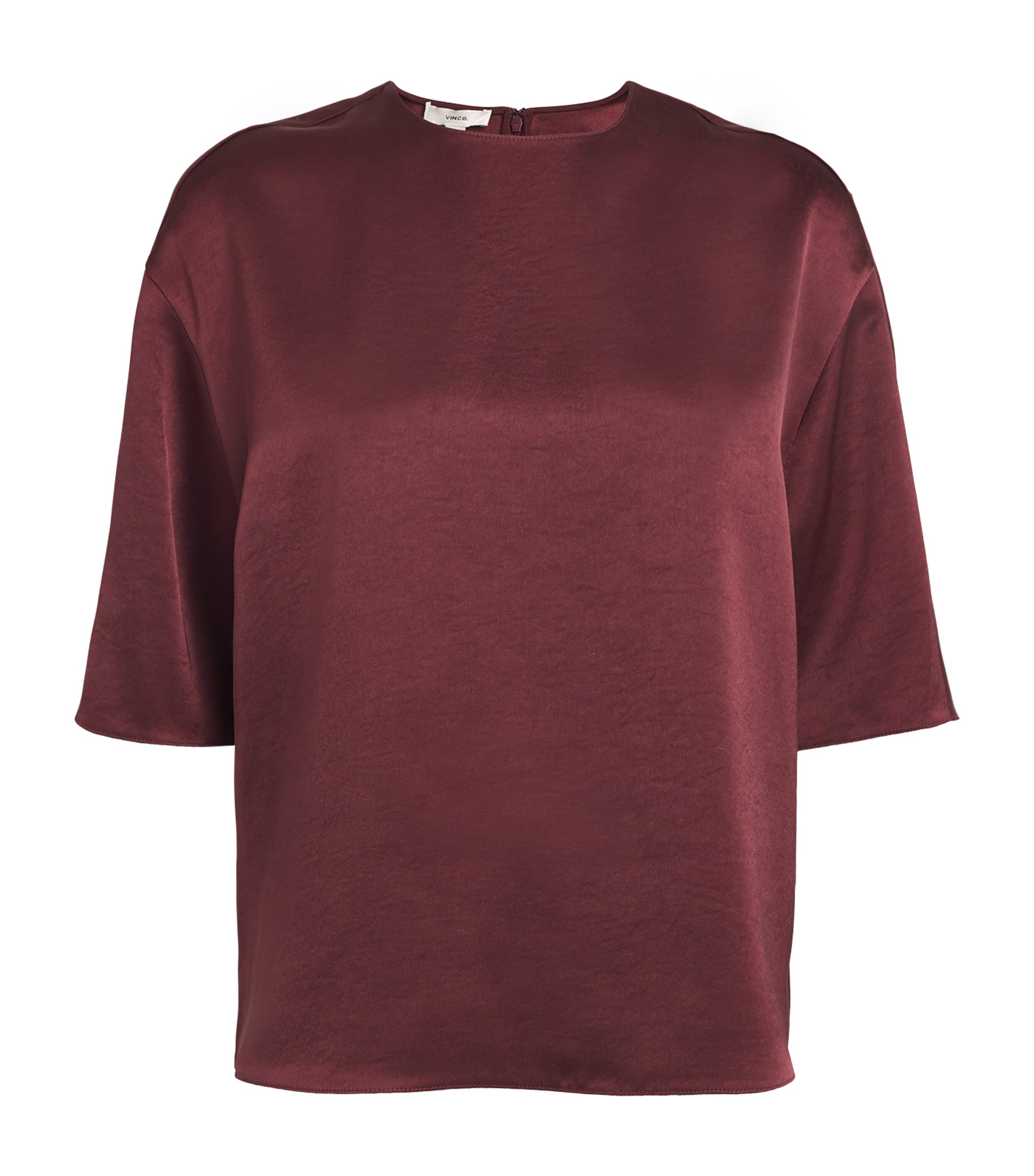 Vince Fluid Satin Short Sleeve Top In Black Rose In Black