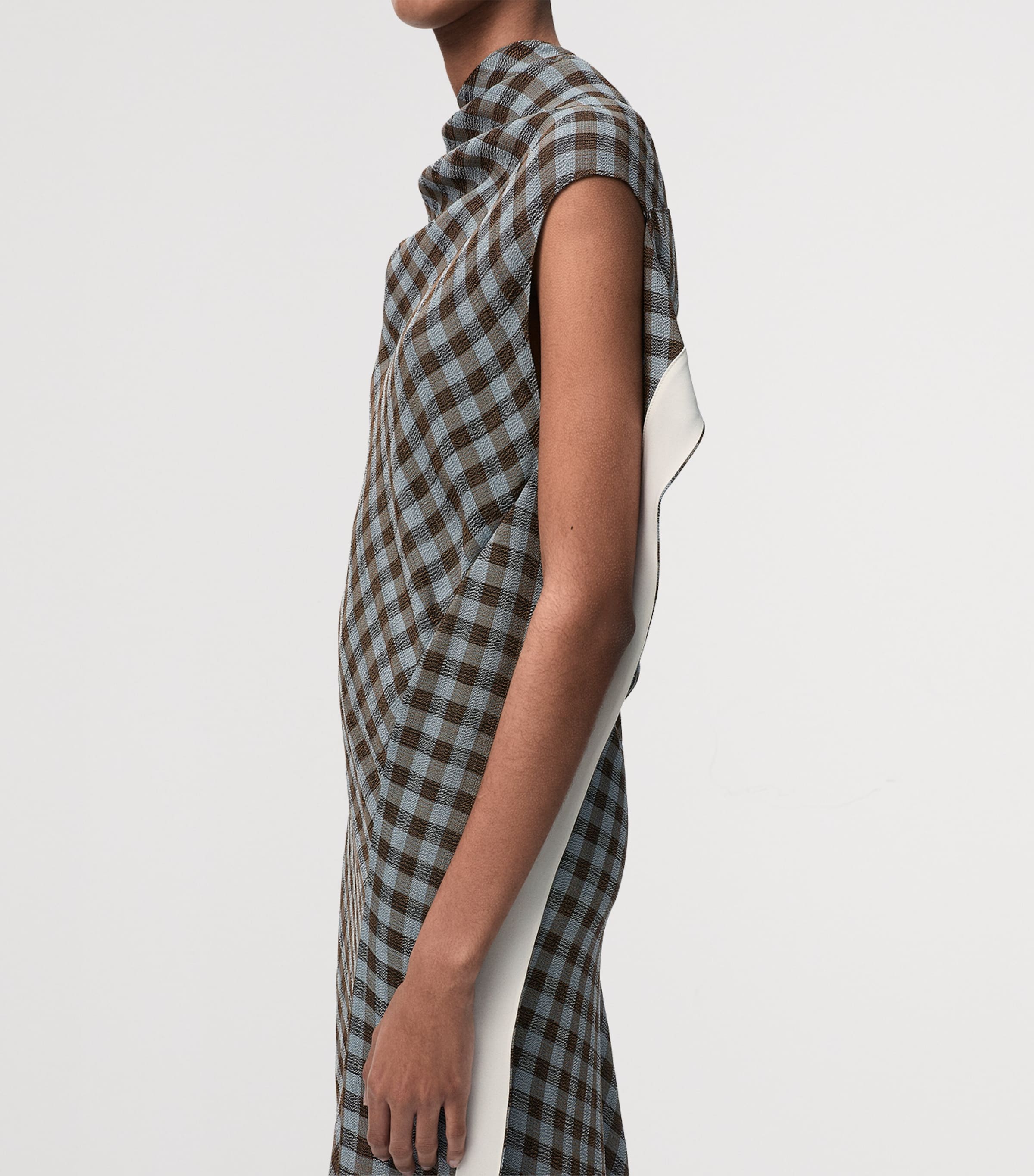 LOEWE Womens Draped Check Maxi Dress Blue/brown Image 4