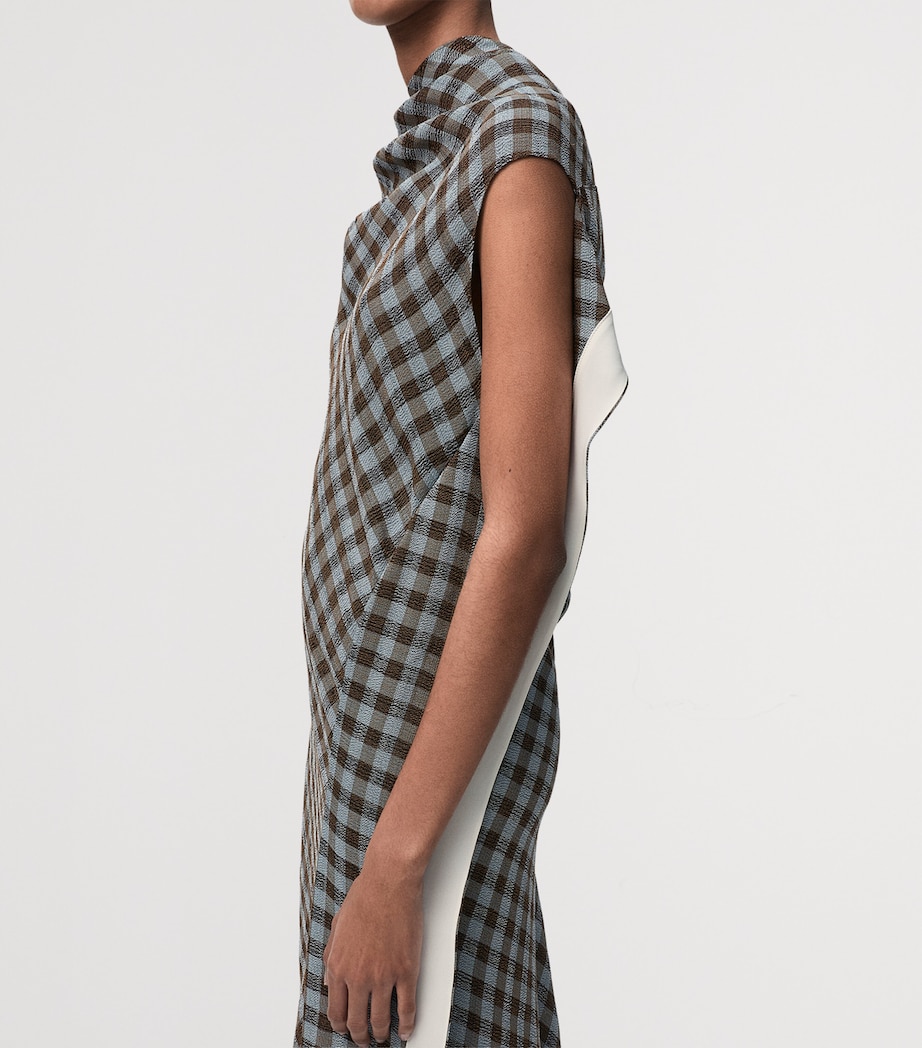 LOEWE Womens Draped Check Maxi Dress Blue/brown Image 4