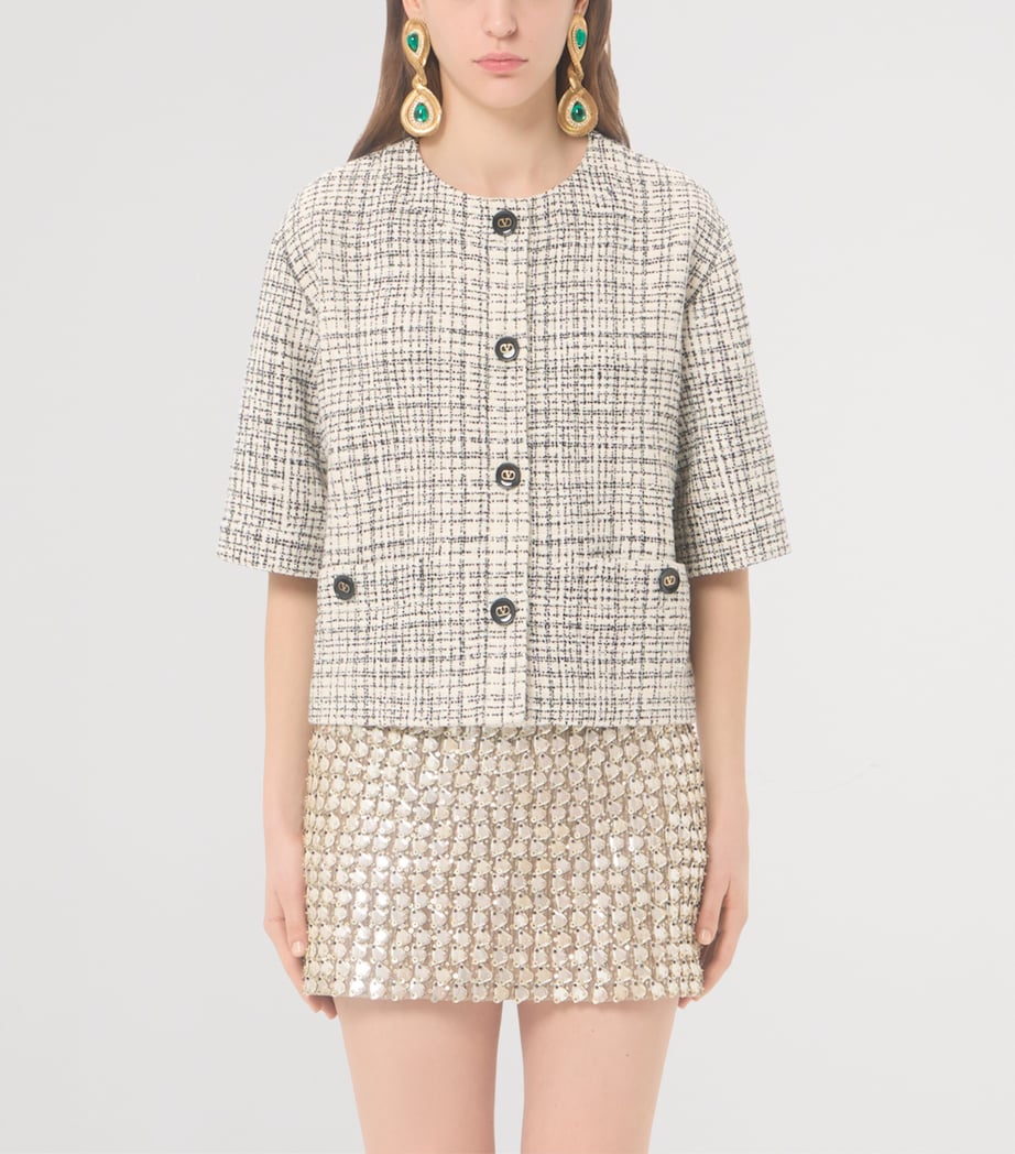 Valentino Womens Tweed Cropped-Sleeve Jacket Image 3