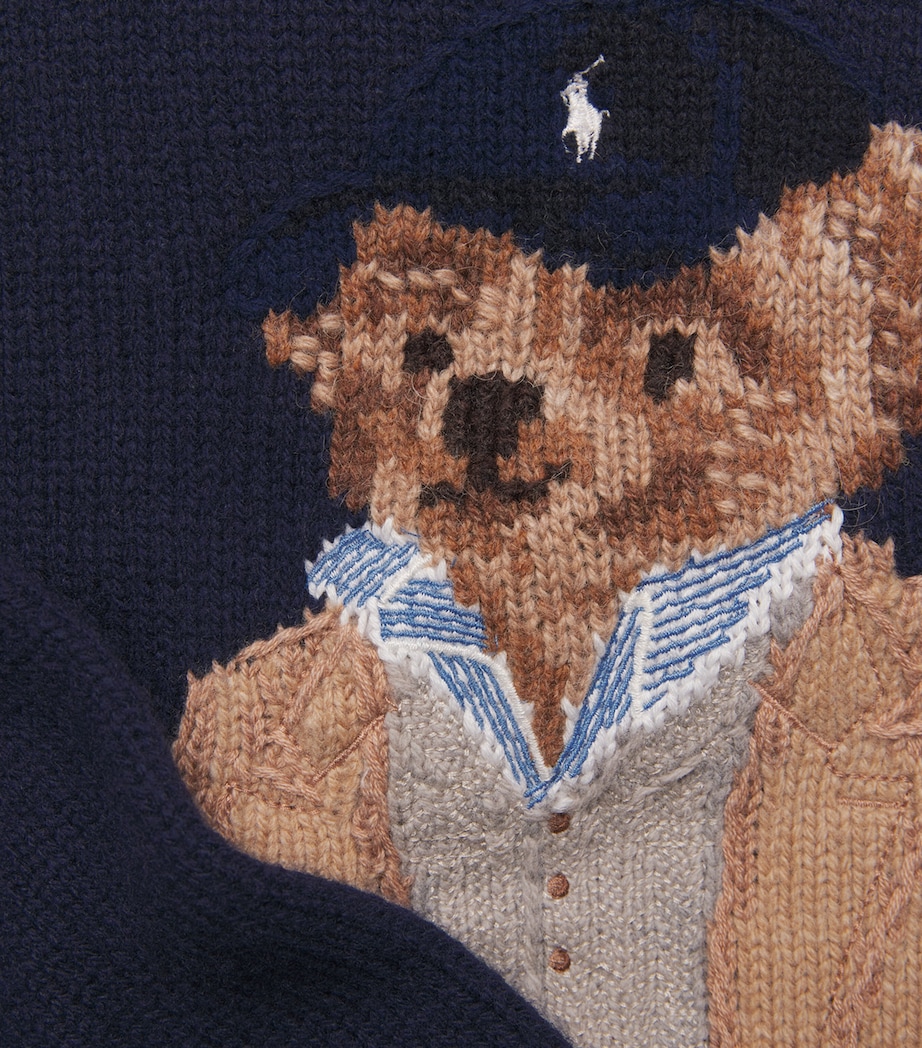 Wool-Cashmere Polo Bear Sweater HUNTER NAVY Image 5