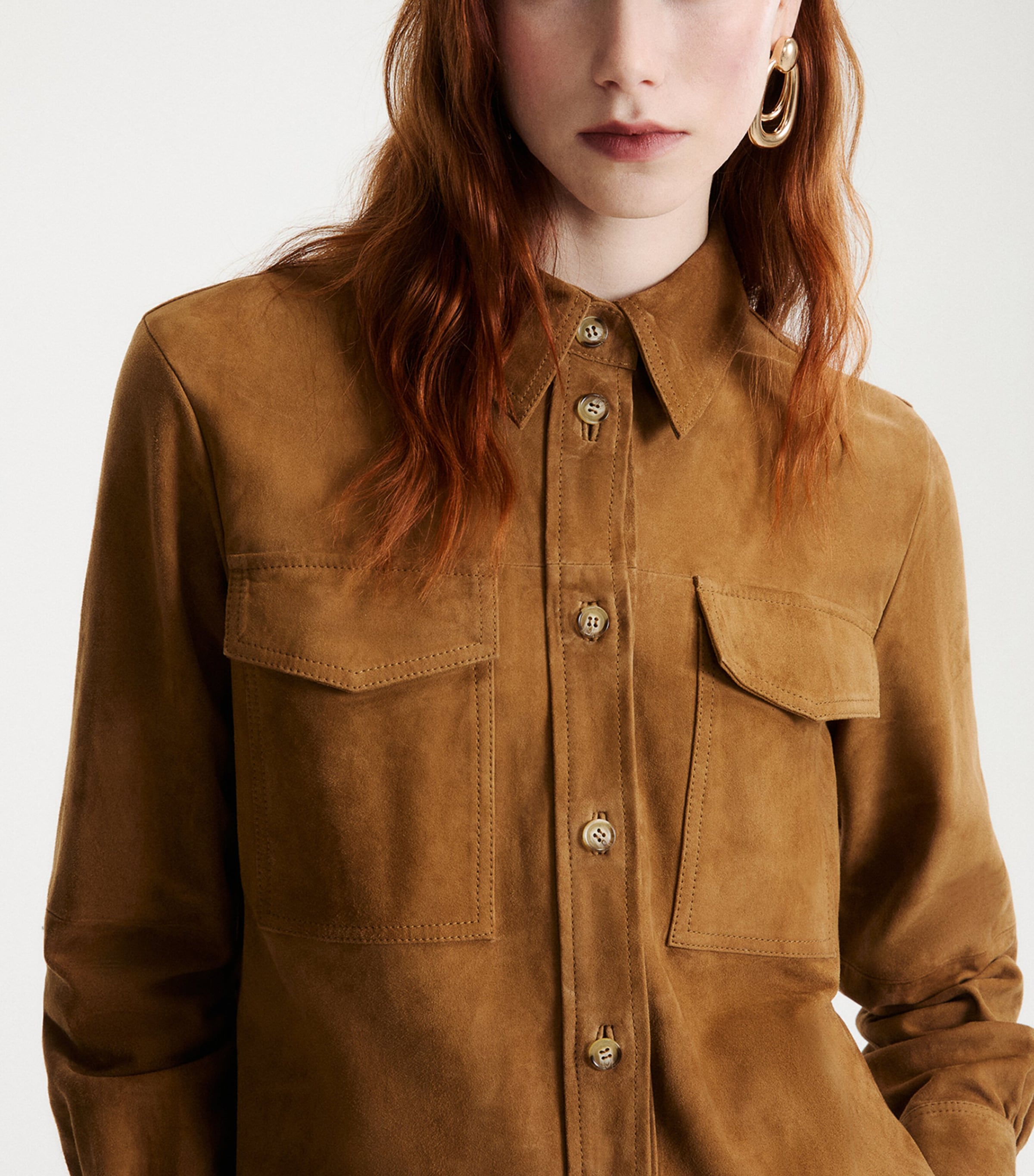 Marella Womens Suede Overshirt Ochre Image 5