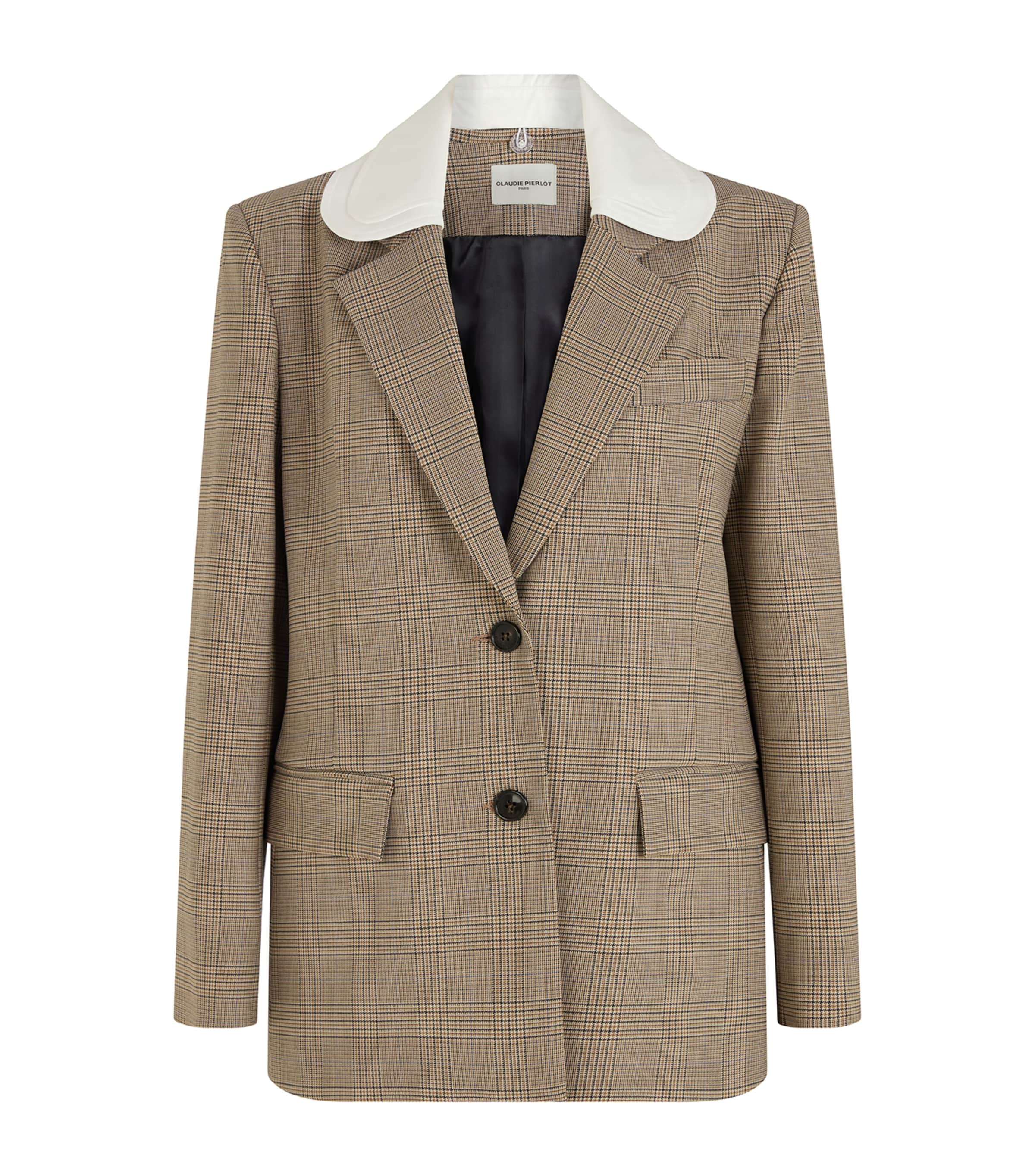 Claudie Pierlot Wool-blend Checked Blazer In Brown