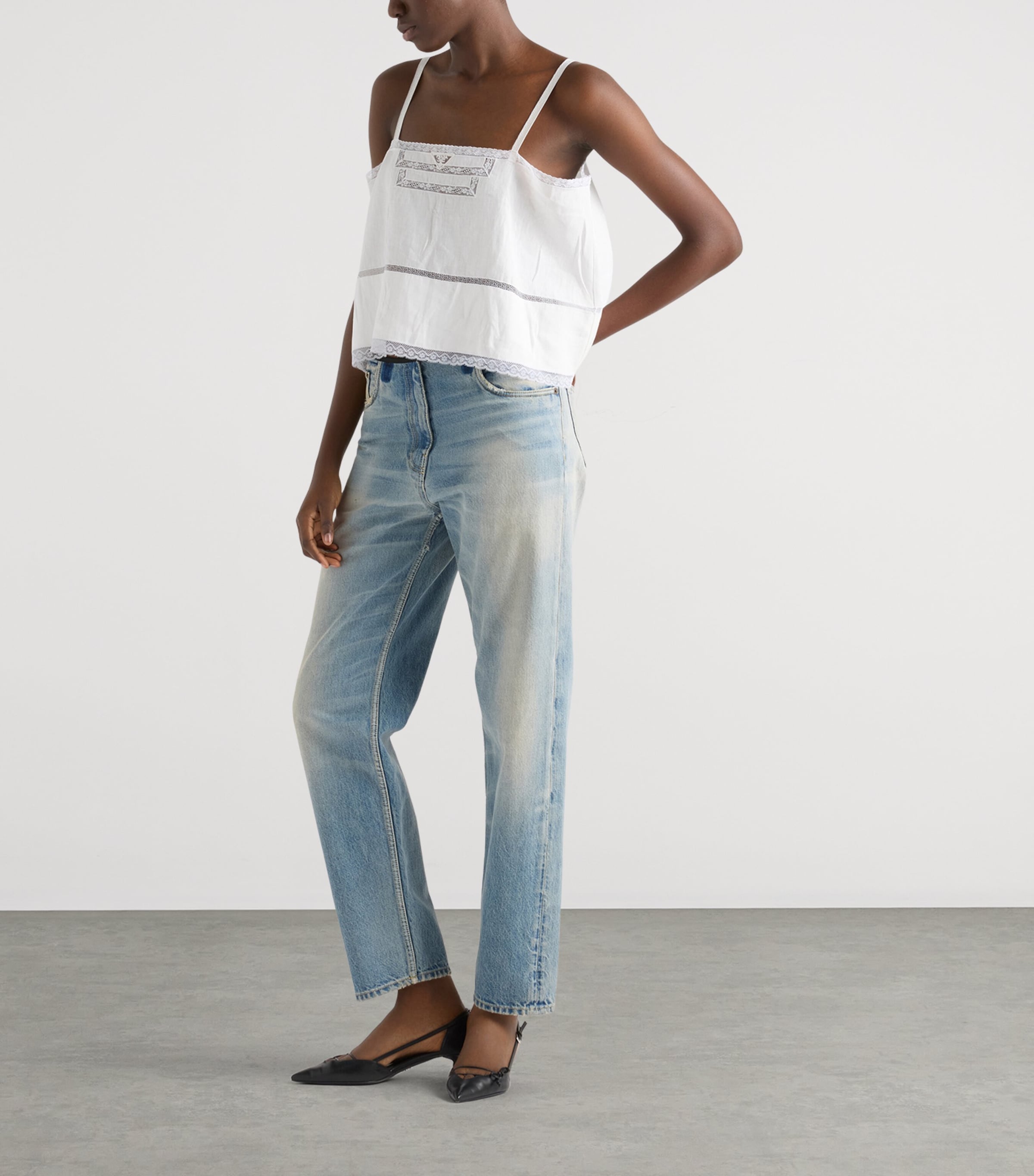 Prada Womens Washed Slim Jeans Blue Image 2