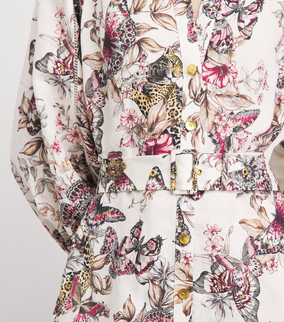 L'Agence Womens Linen-Blend Printed Kiersten Mini Dress Wht Mlti Lrg Btrfly Image 3