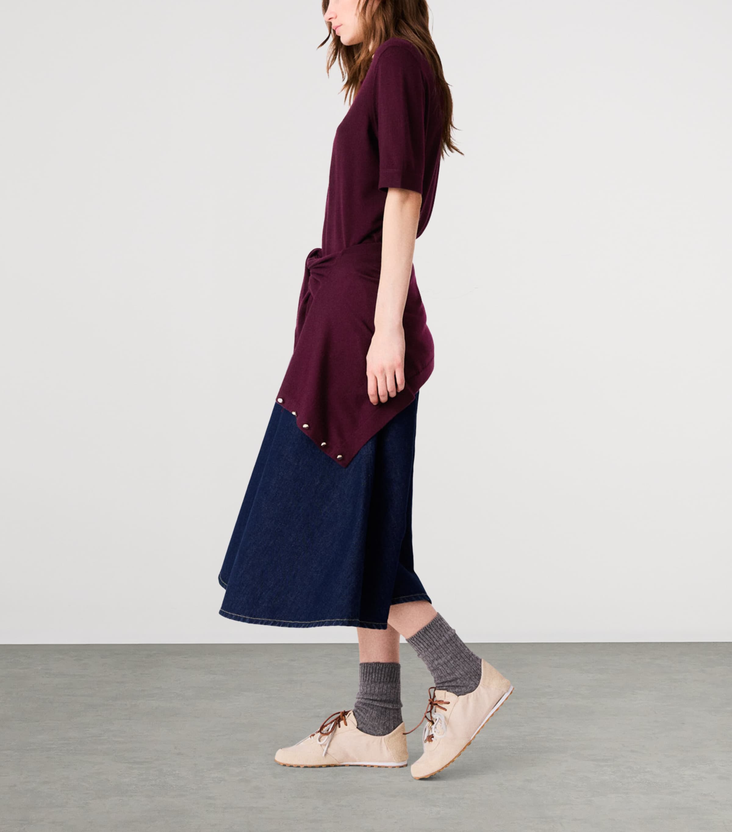 Maje Womens Wool Polo Sweater Eggplant Image 3