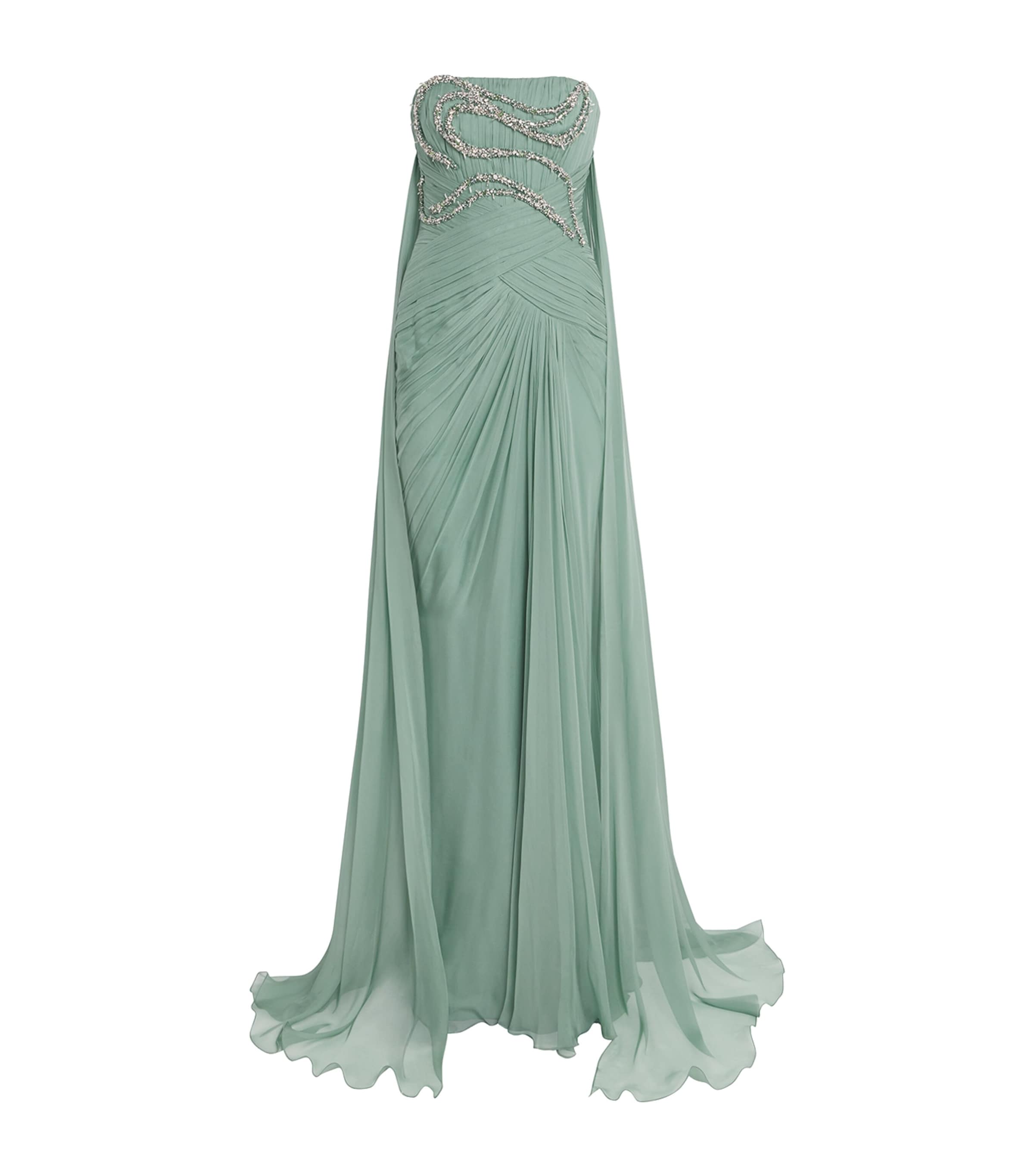 Zuhair Murad Embellished Off-the-shoulder Gown In Green