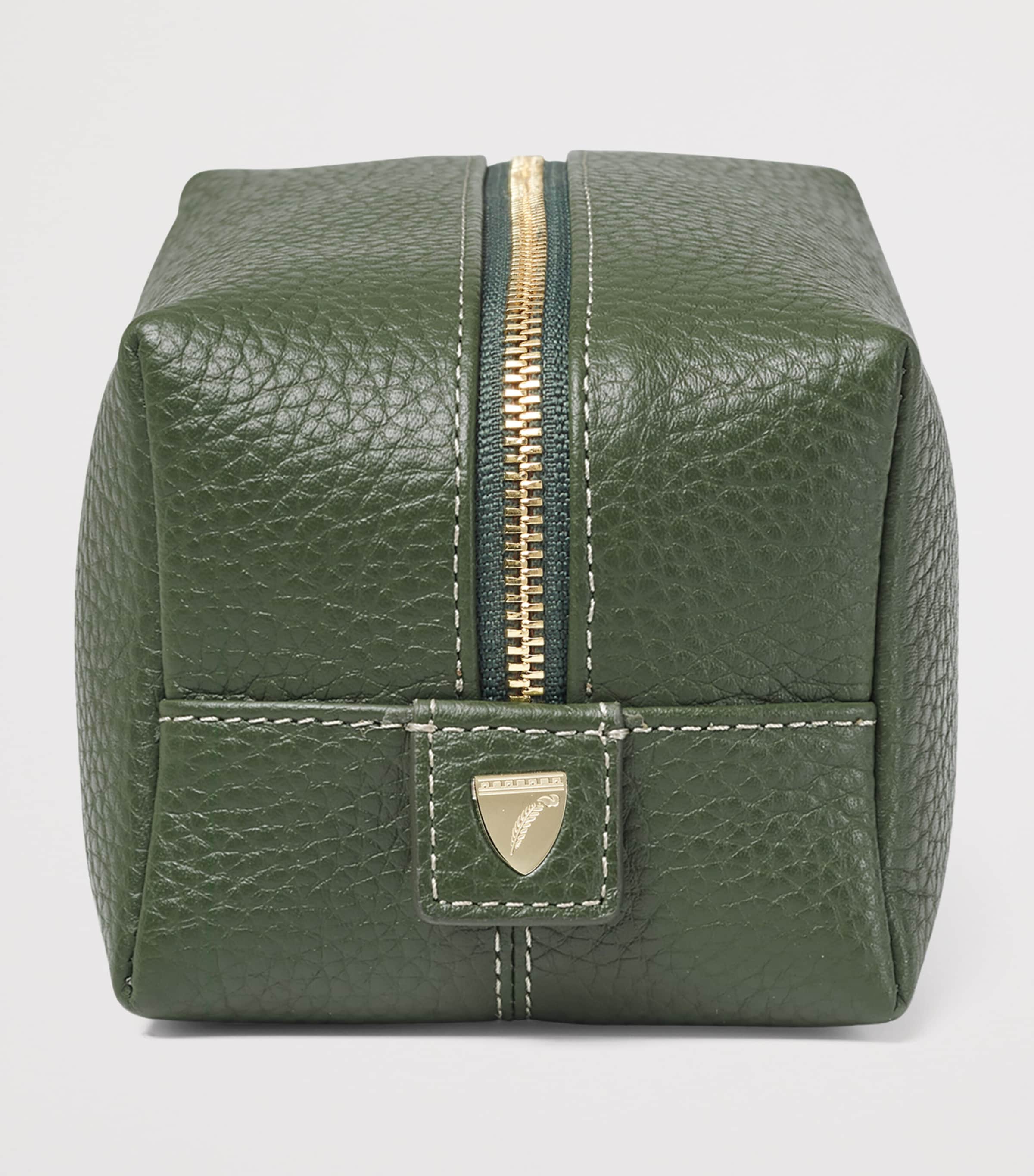Aspinal Of London Medium Leather London Cosmetic Case Racing Green Image 3