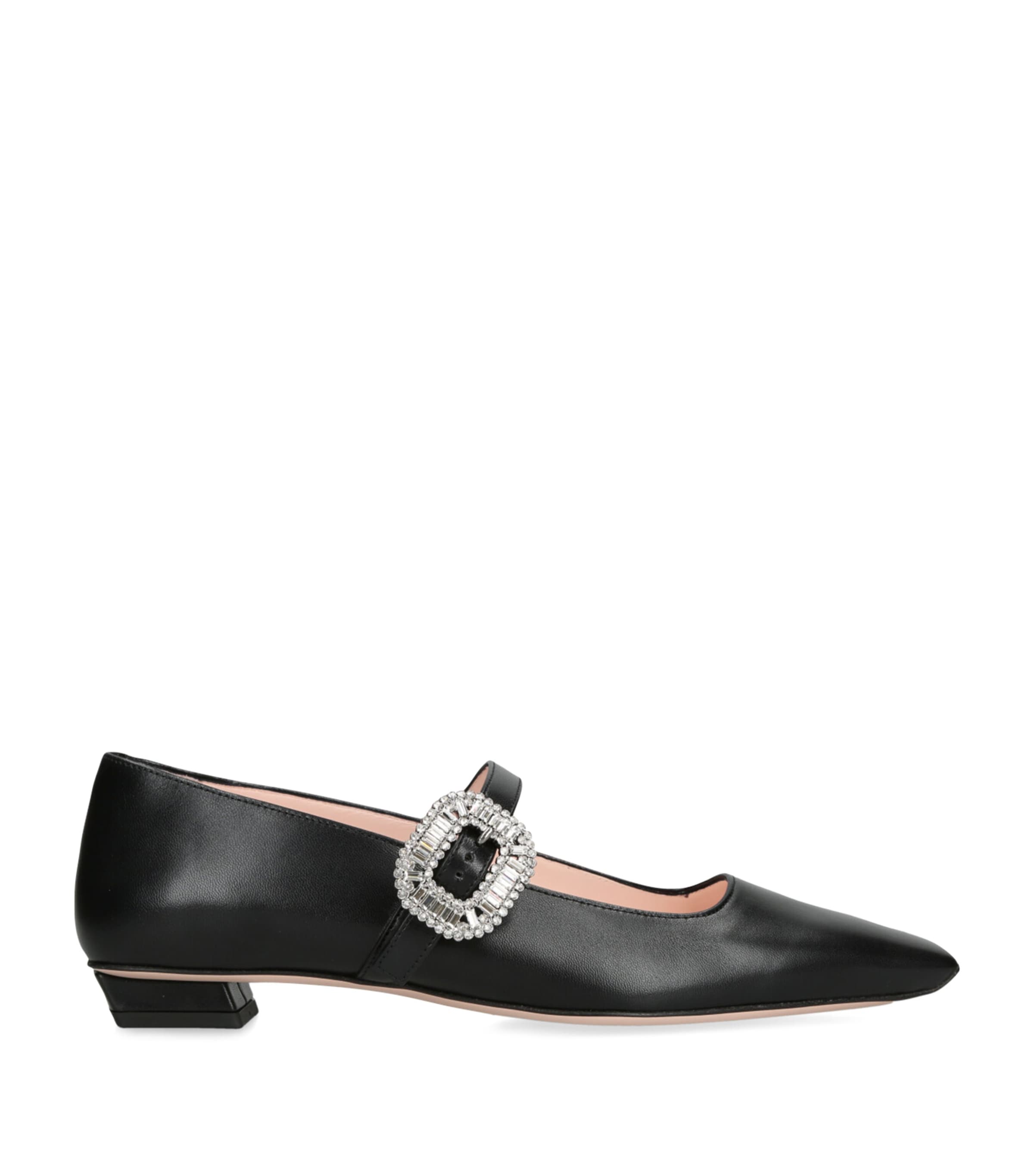 Roger Vivier Crystal Buckle Pointed Toe Strap Shoes In Black