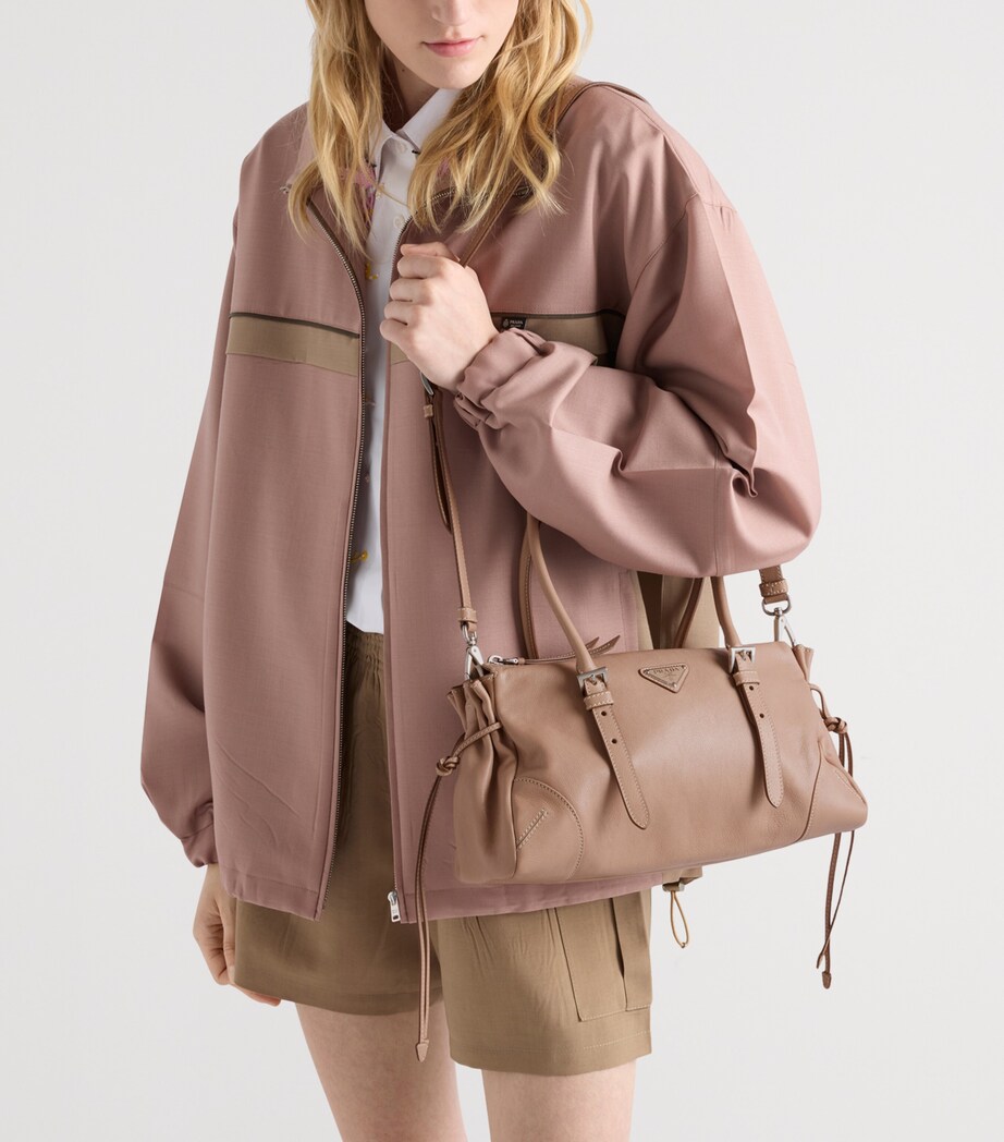 Prada Medium Leather Bonnie Top-Handle Bag Powder Image 9