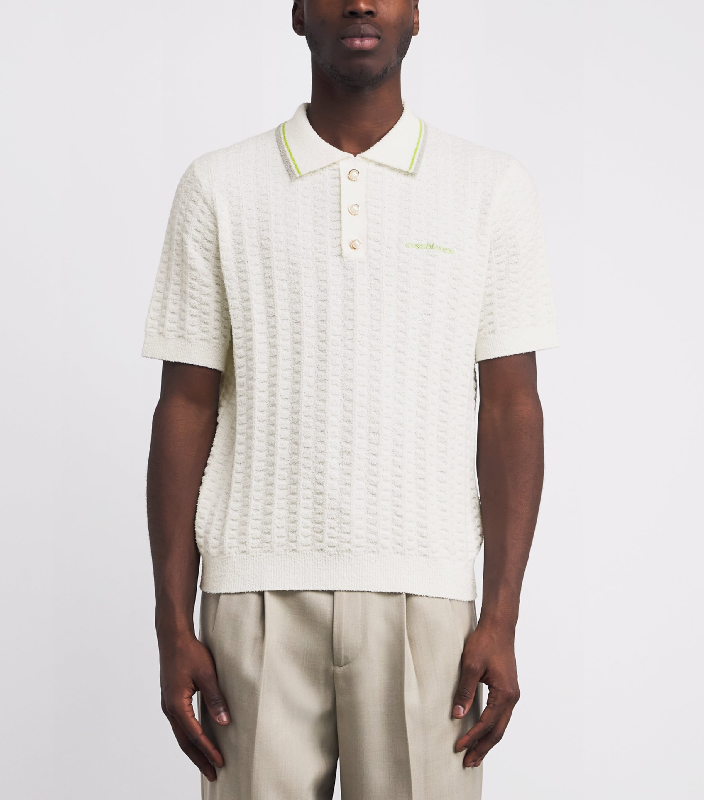 Cotton-Blend Bouclé Polo Shirt WHITE Image 3