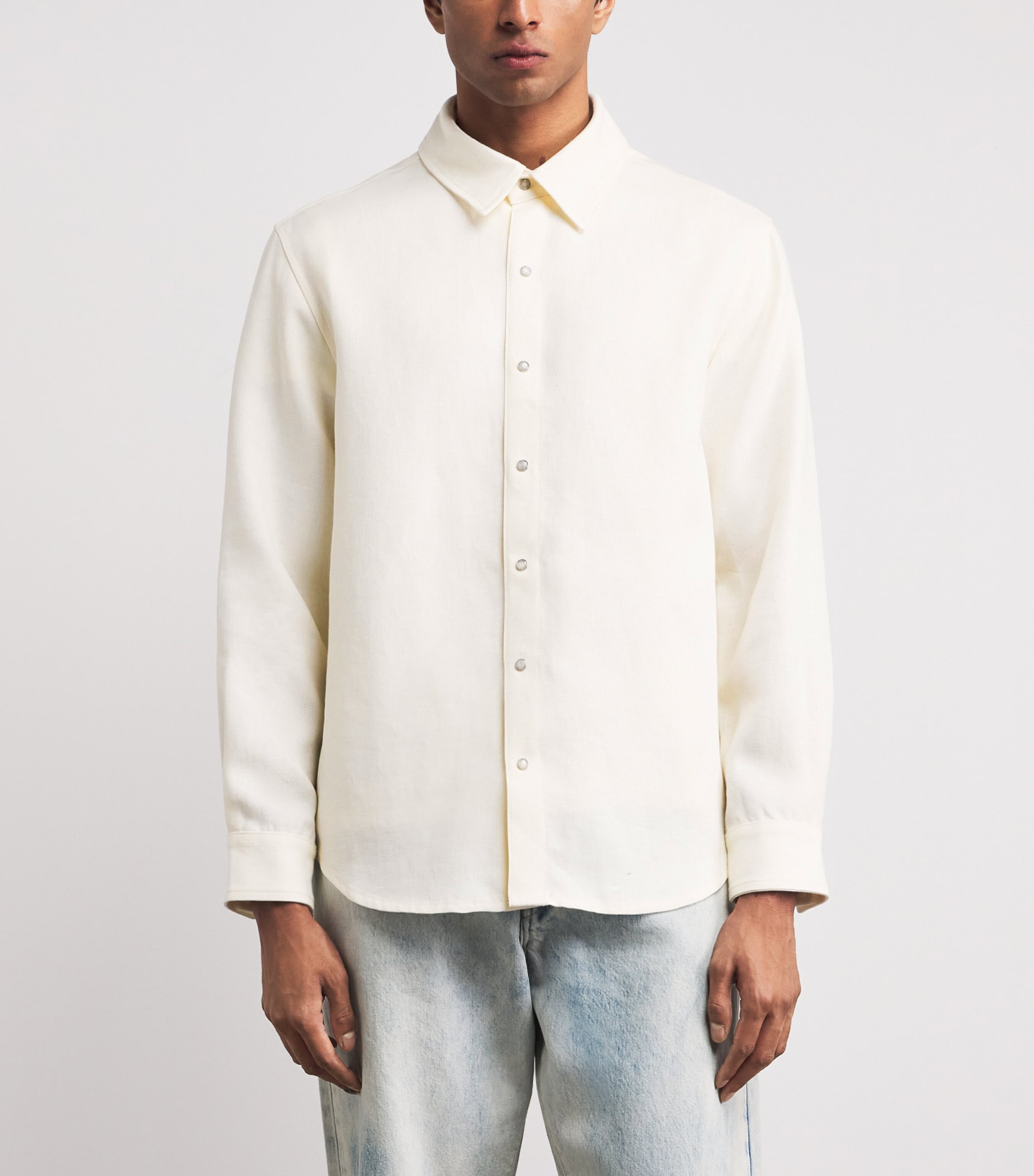 GOD'S TRUE CASHMERE Mens Linen Ivory Shirt Moonstone Image 4