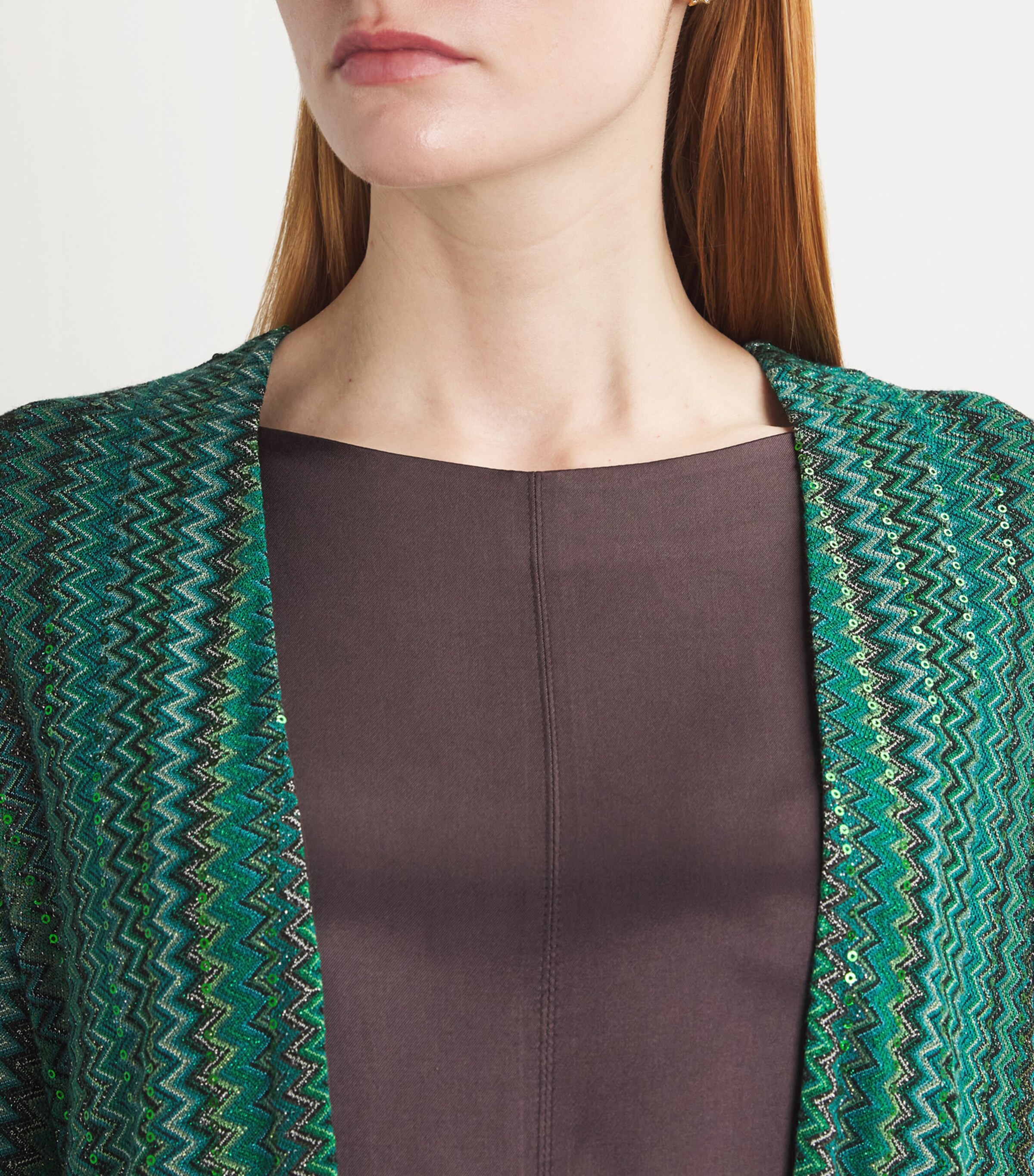 Sequinned Zigzag Longline Cardigan S614K EMRLD TEAL BLK Image 6