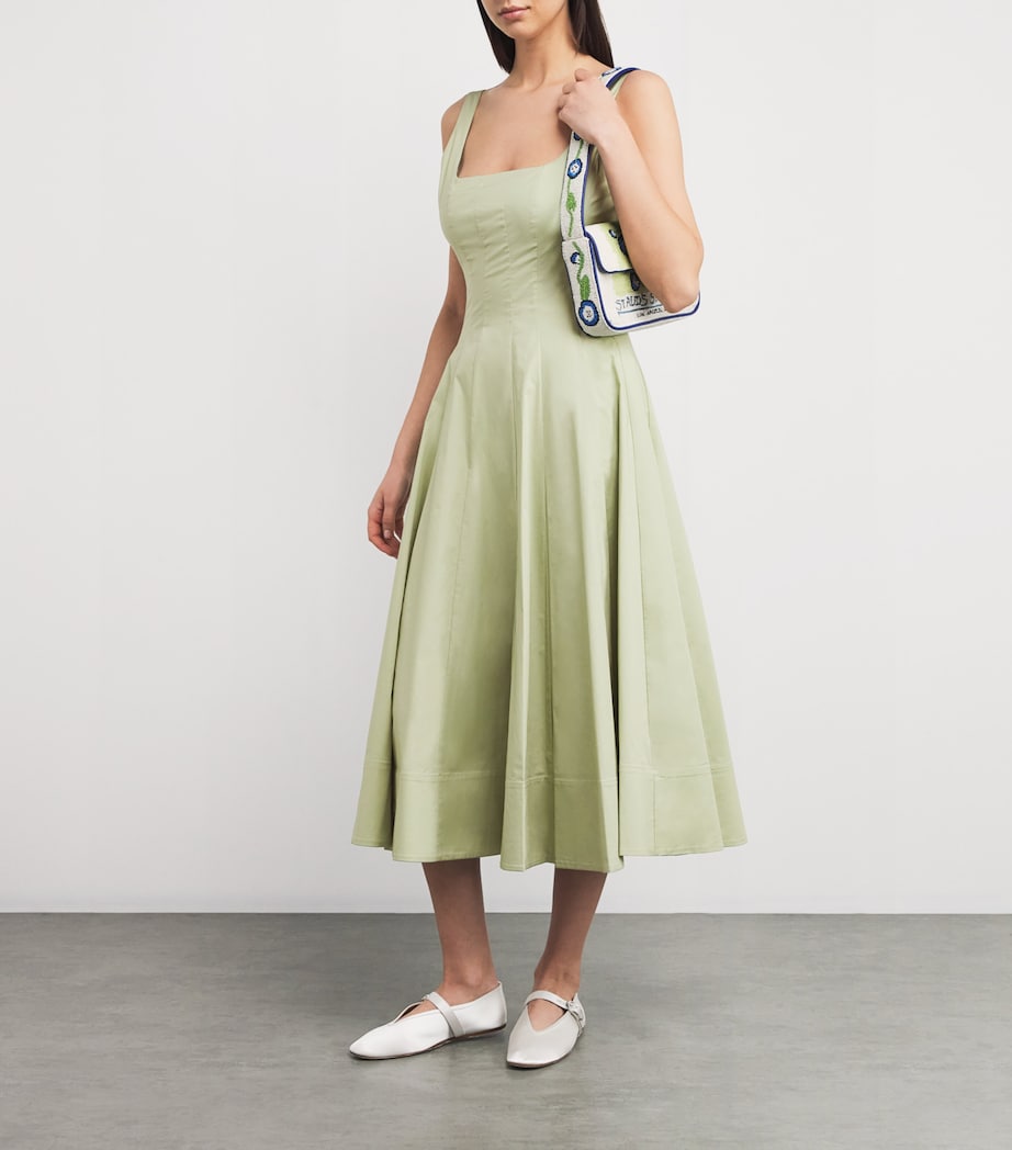 STAUD Womens Cotton-Blend Wells Midi Dress Pajd Pale Jade Image 2