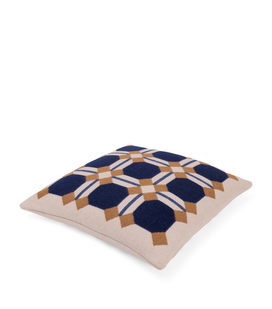 Wool-Cashmere Deco 004 Cushion (50cm x 50cm) 8E30 - BLUE/CREAM Image 4