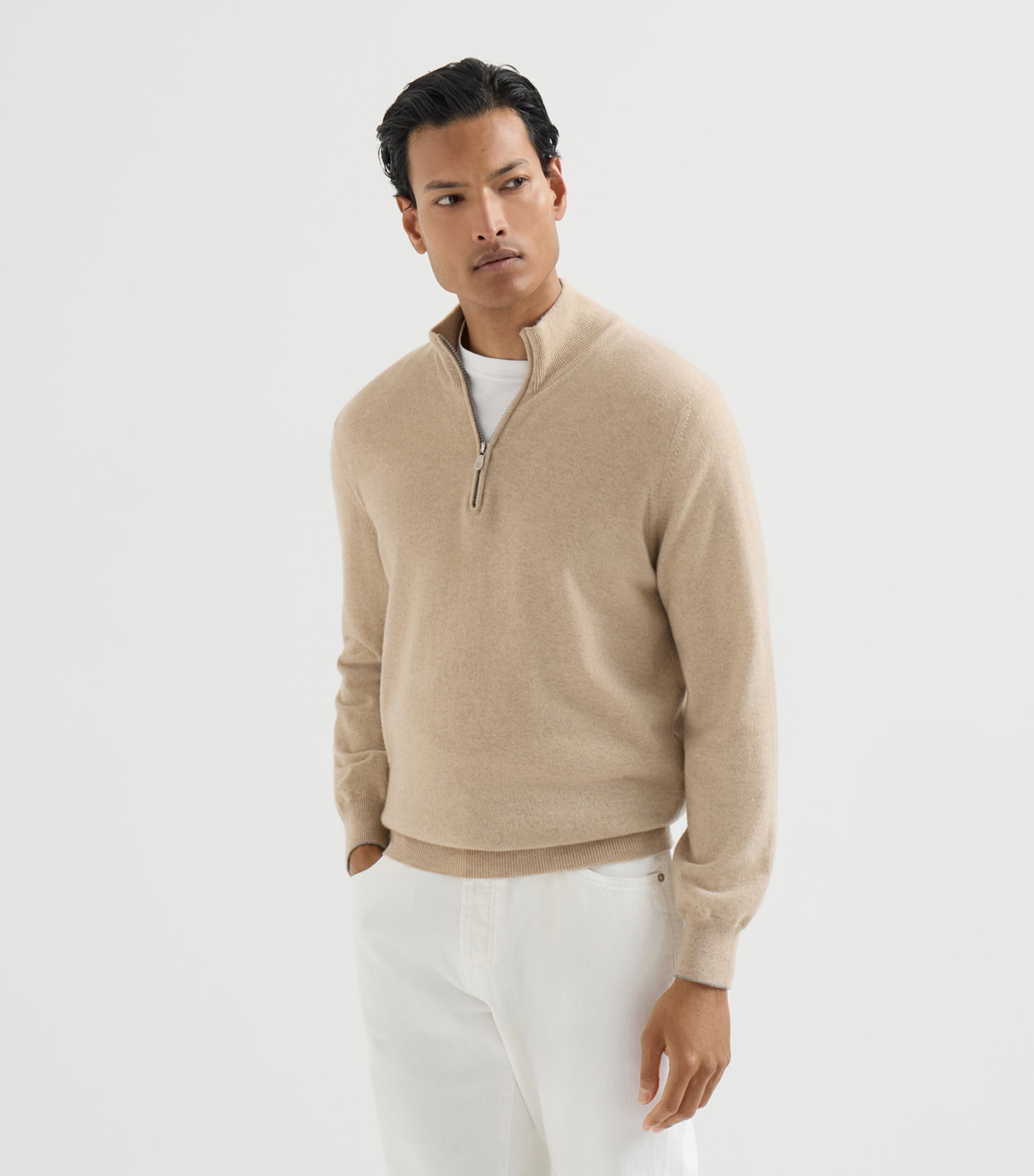 Brunello Cucinelli Mens Cashmere Quarter-Zip Sweater Image 3