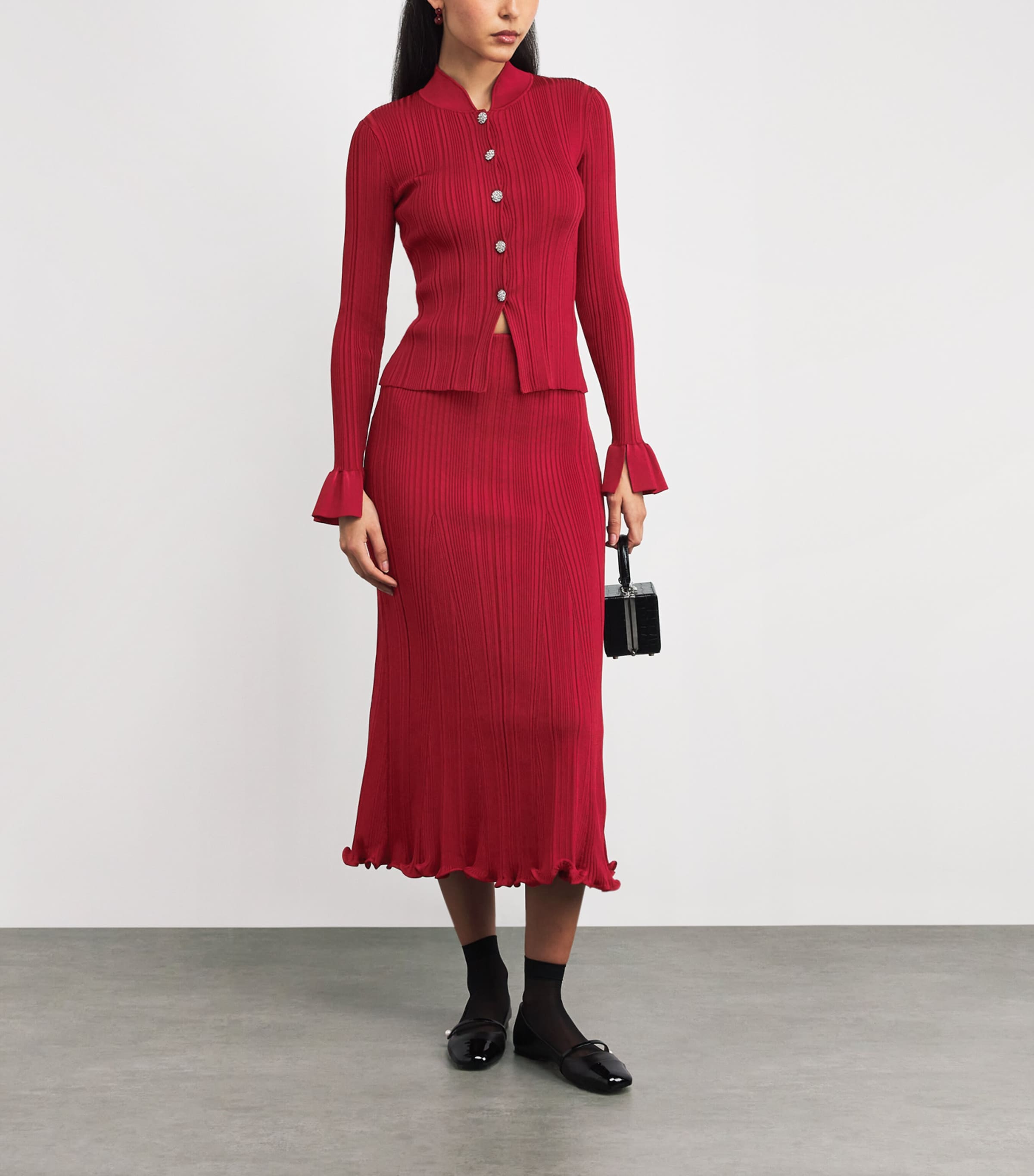 Knit Flared Midi Skirt RED Image 2