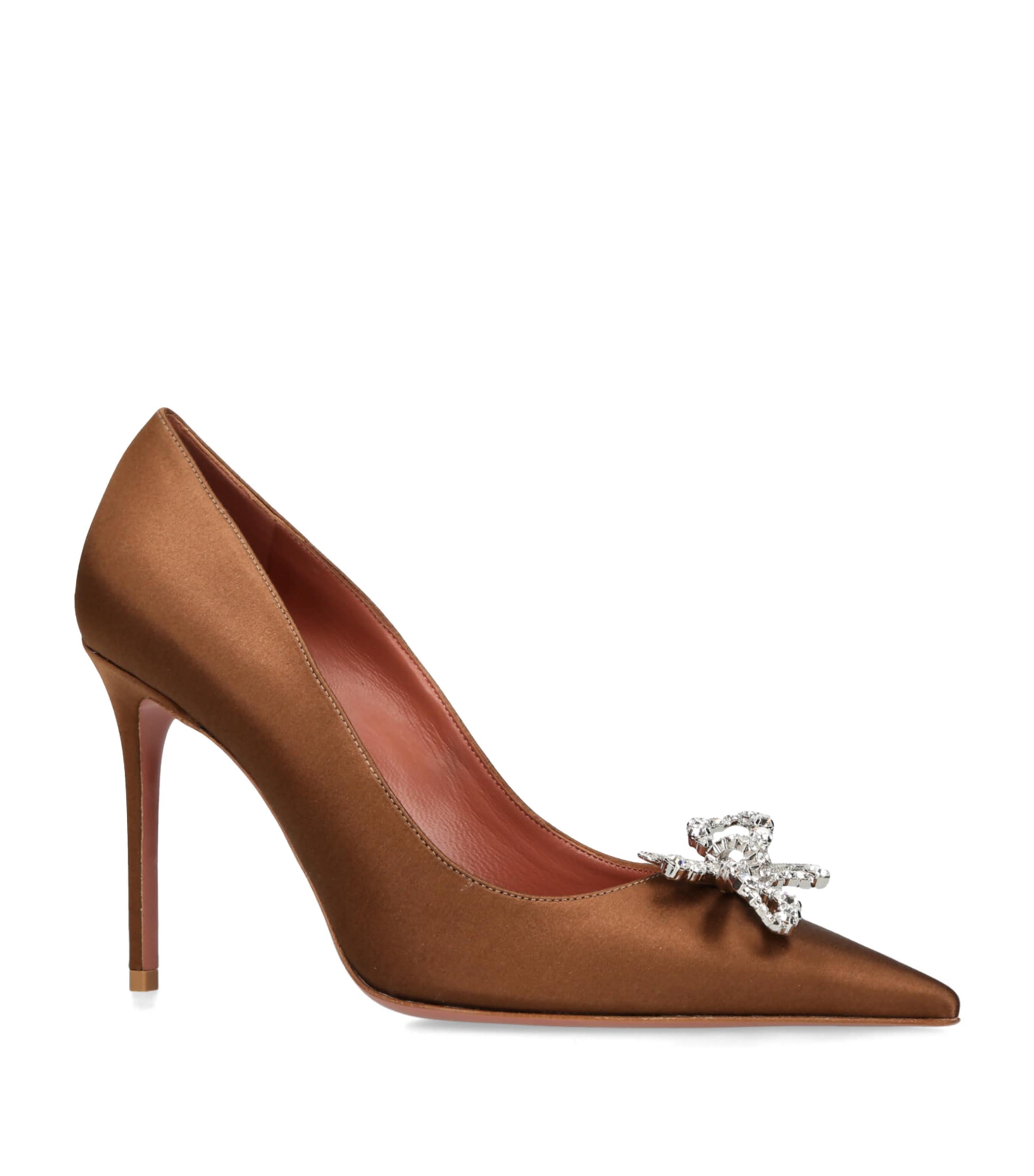 Amina Muaddi Satin Embellished Rosie Pumps 95 Dark Brown Image 3