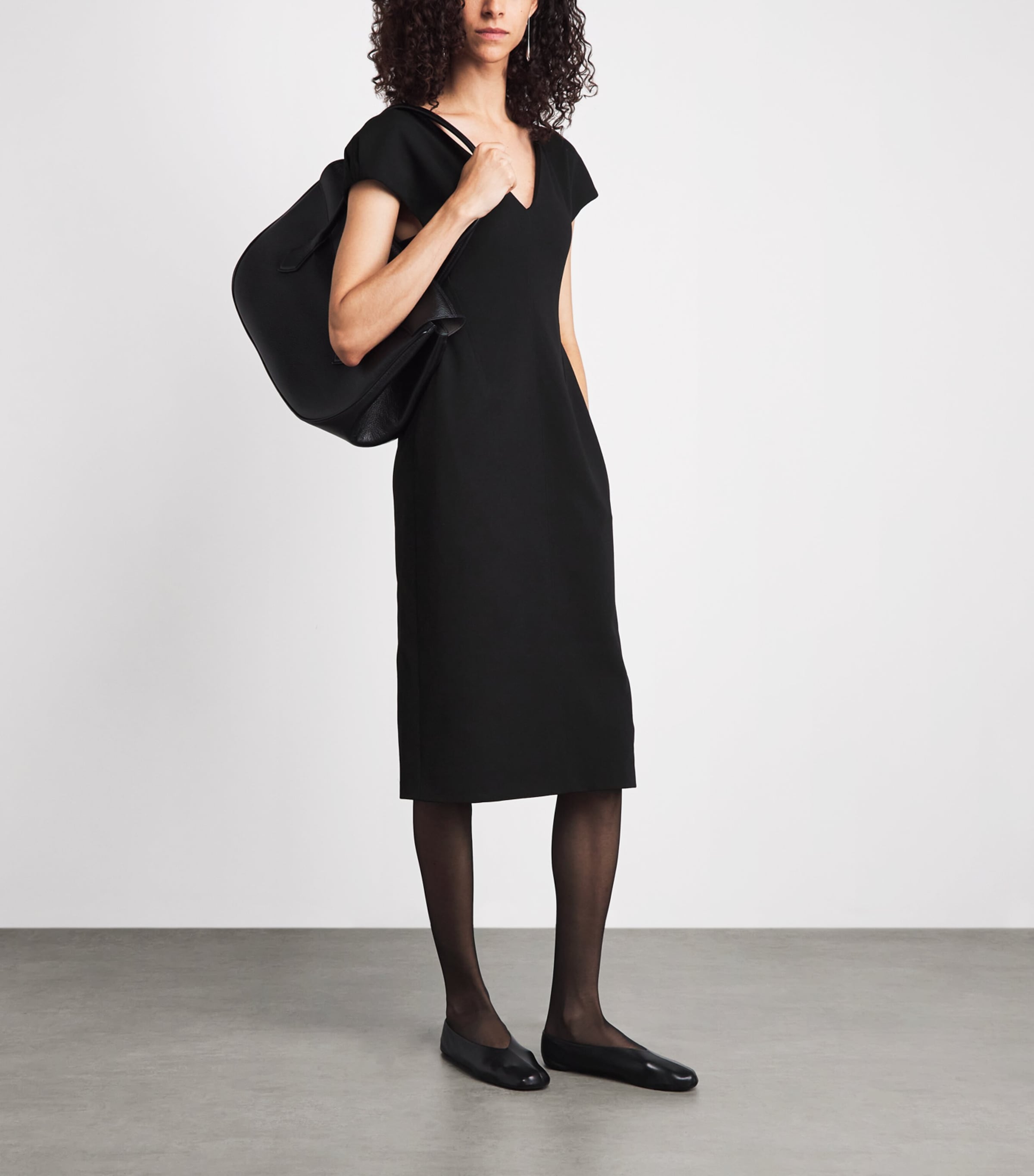 Jil Sander Womens Wool Sablé V-Neck Midi Dress Black Image 2