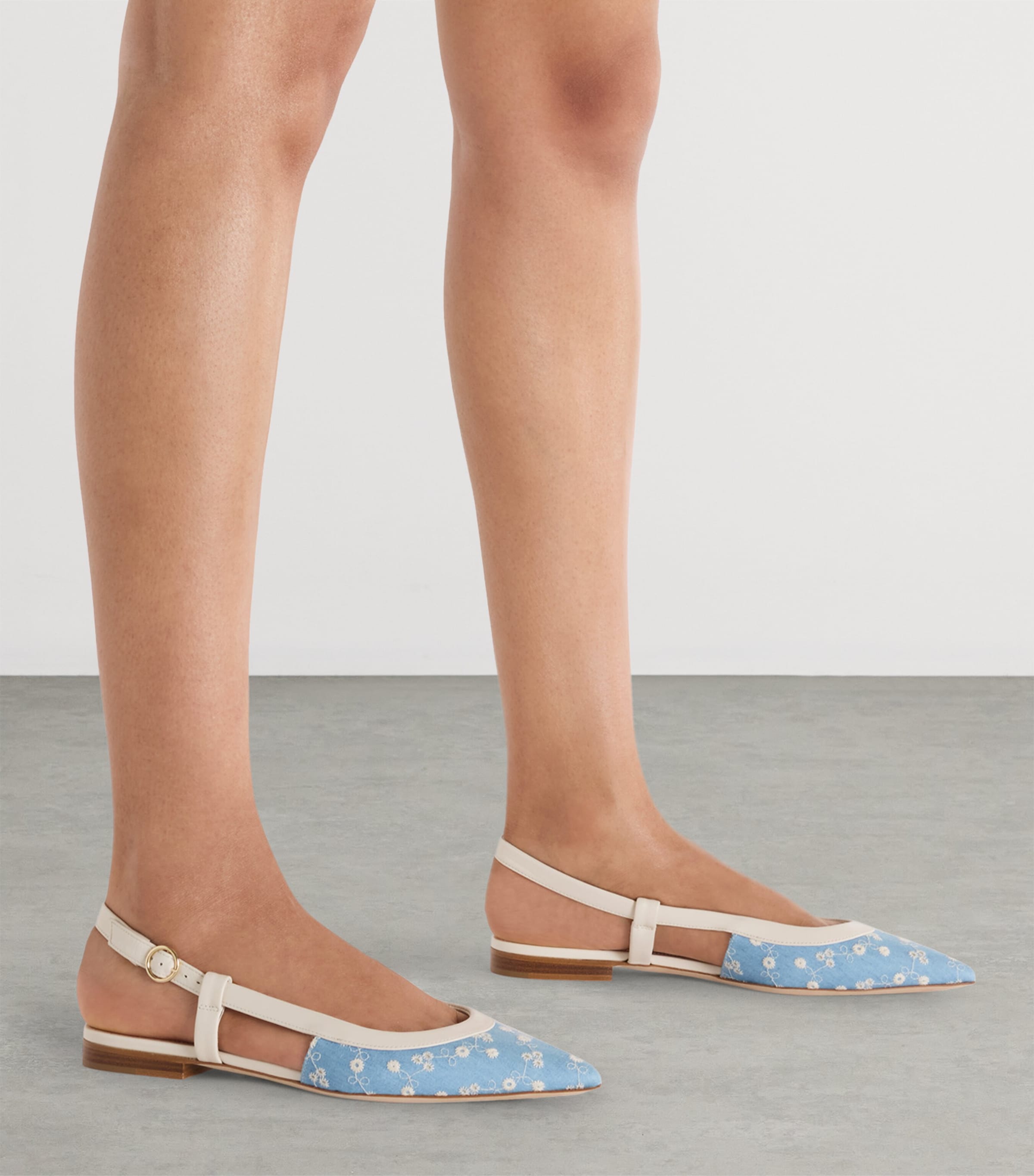 Malone Souliers Denim-Leather Tate Slingback Flats Blue Image 2