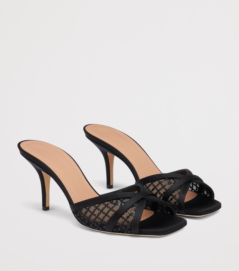 Malone Souliers Sequin Mesh Perla Heeled Sandals 70 Black Image 3