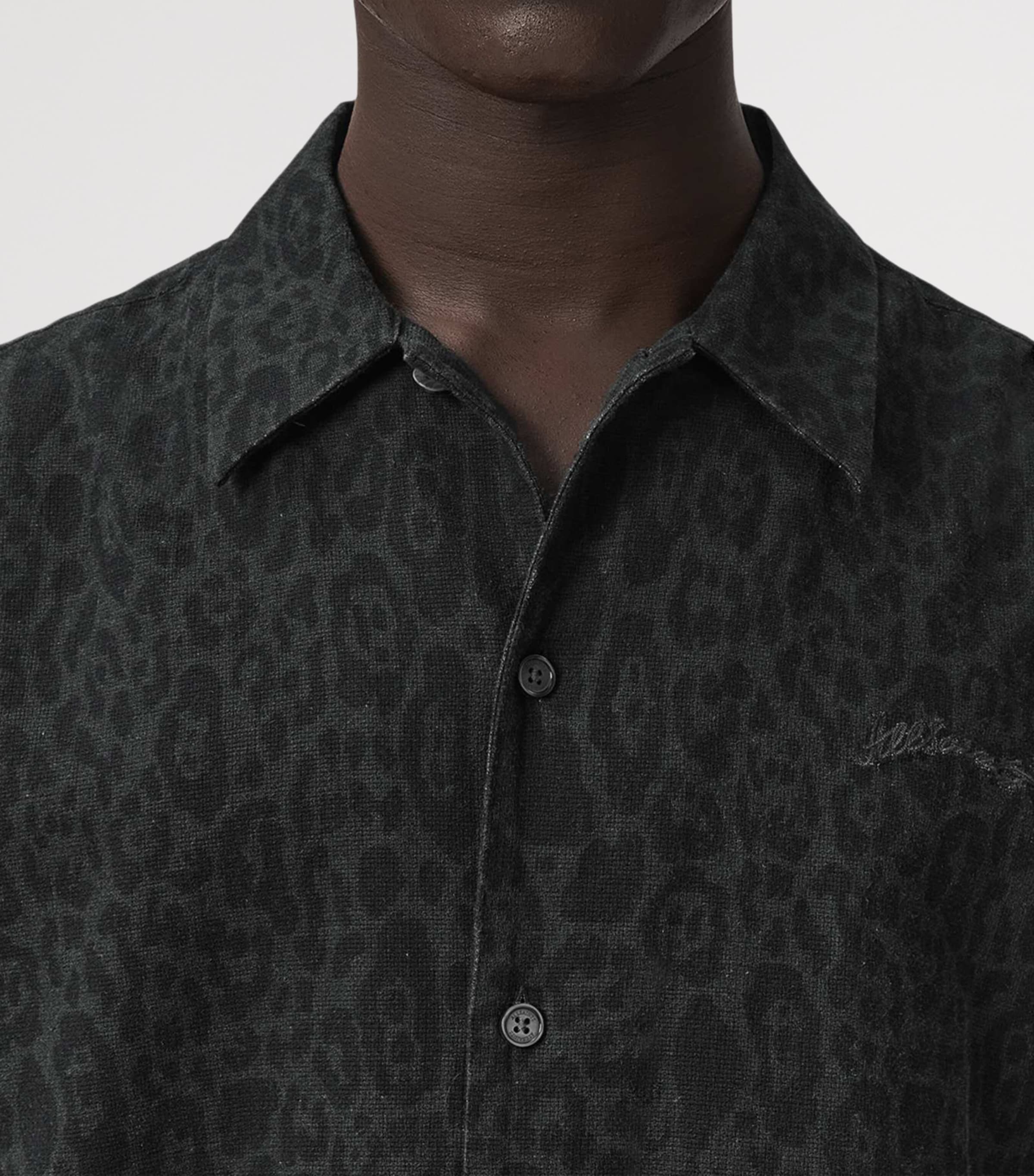 AllSaints Mens Organic Cotton-Linen Leopardo Shirt Iron Black Image 6
