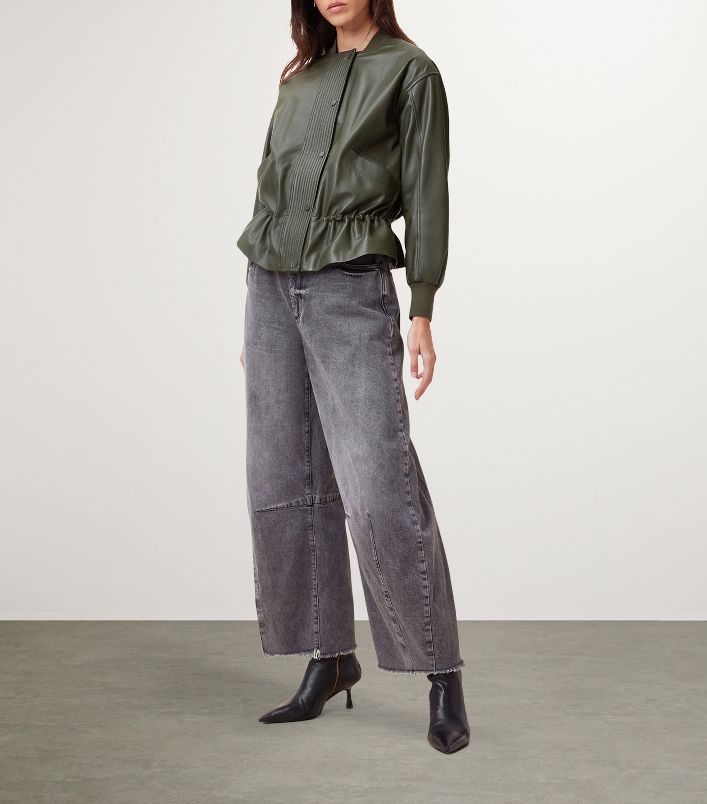 Leather Sofi Bomber Jacket MILITARY GREEN Image 3