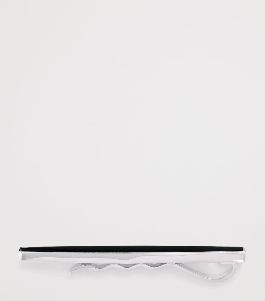 Babette Wasserman Mens Rhodium-Plated Deco Tie Bar Cufflinks Onyx Image 5