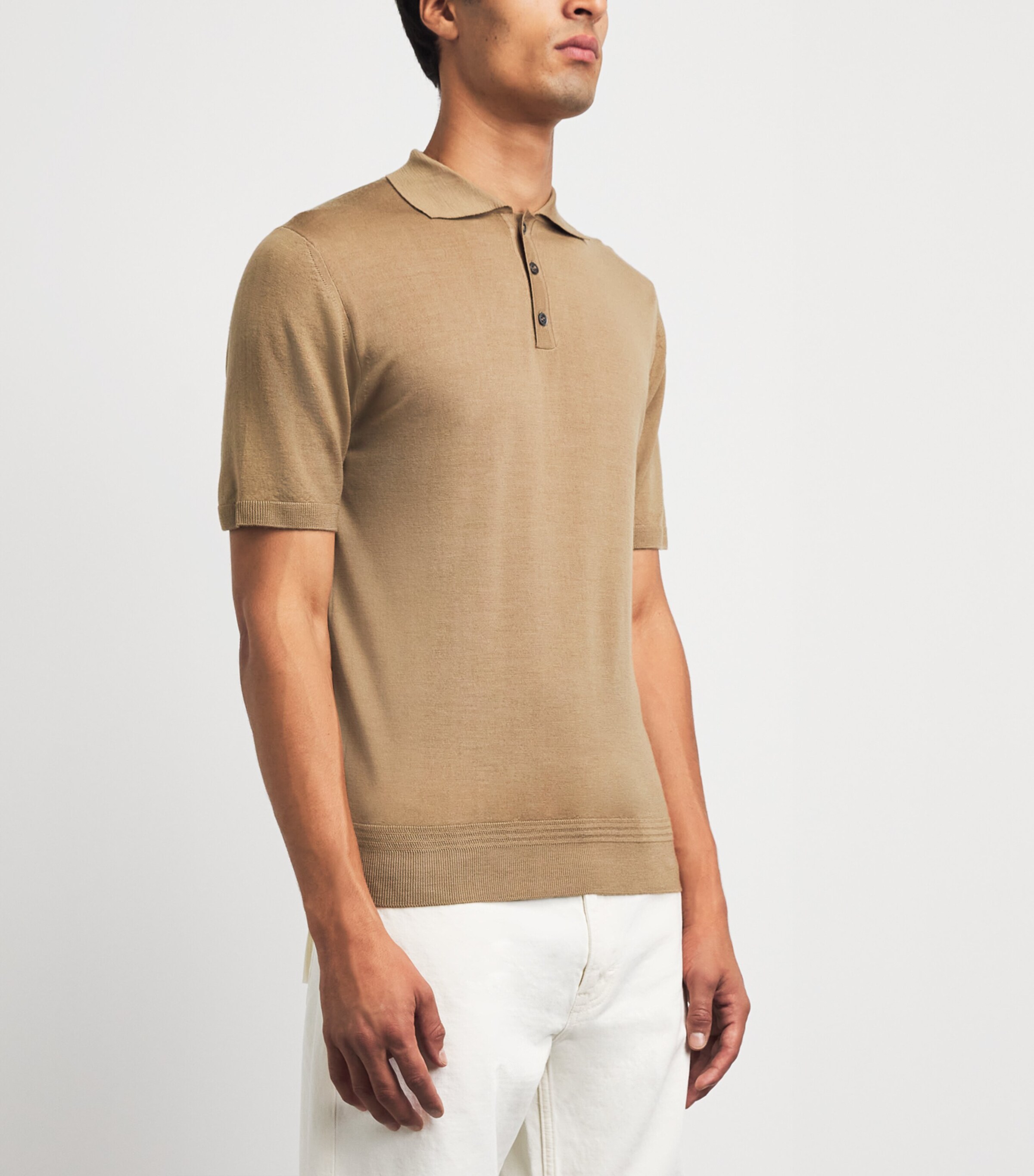 Barena Mens Merino Polo Shirt Camel Image 4