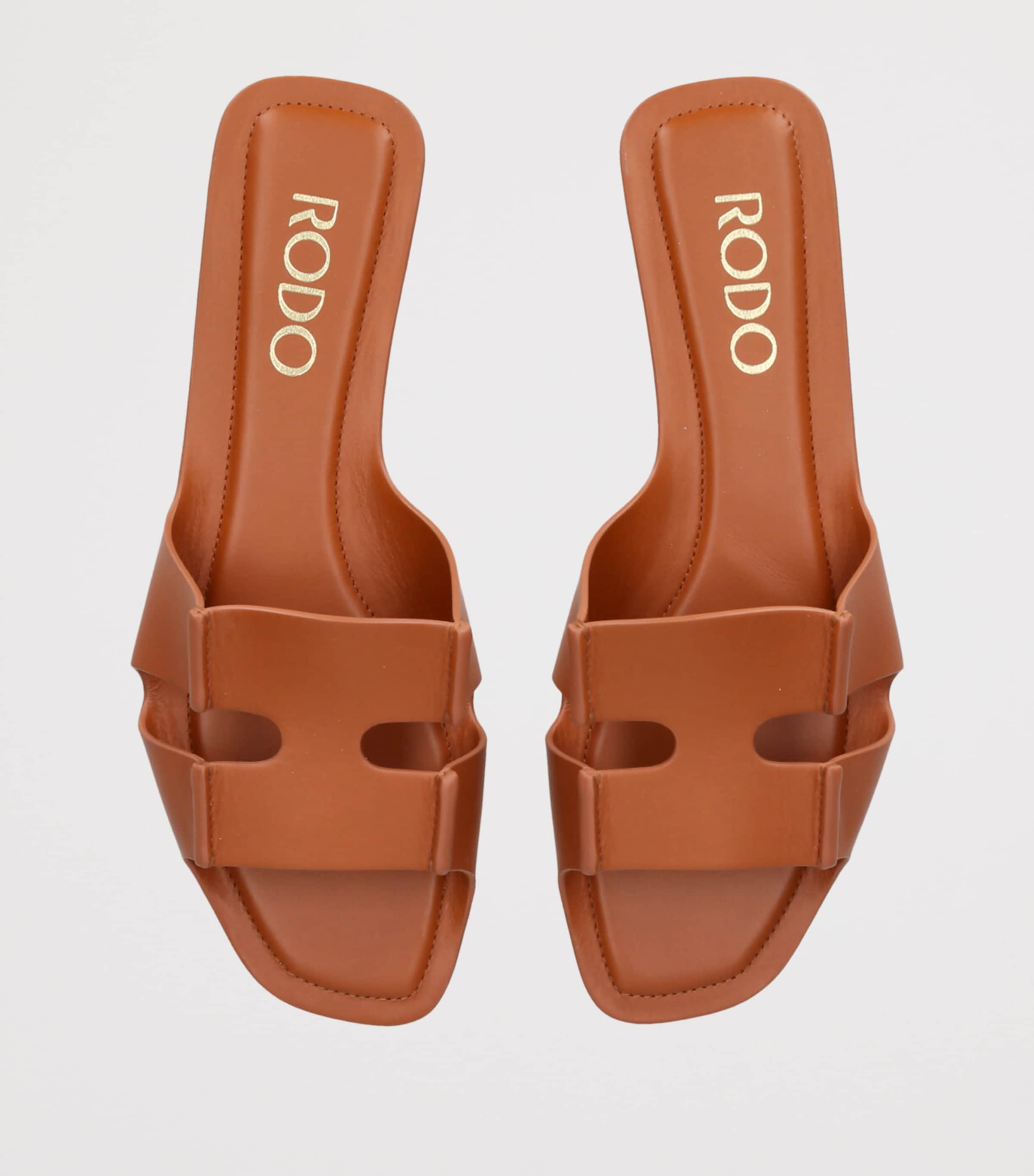 Rodo Leather Sellier Flat Sandals Tan Image 4