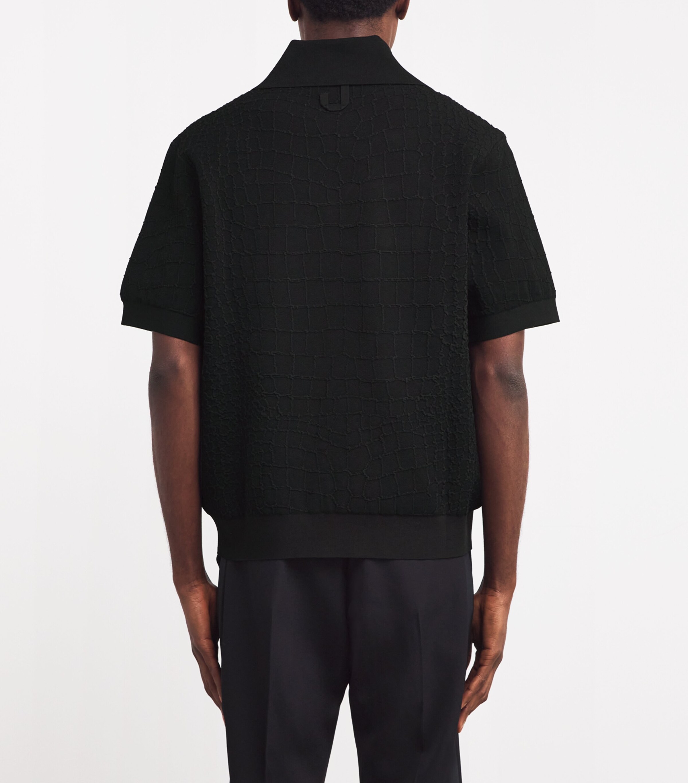 Jacquemus Mens Cotton Croc-Embossed Polo Shirt Black Image 4