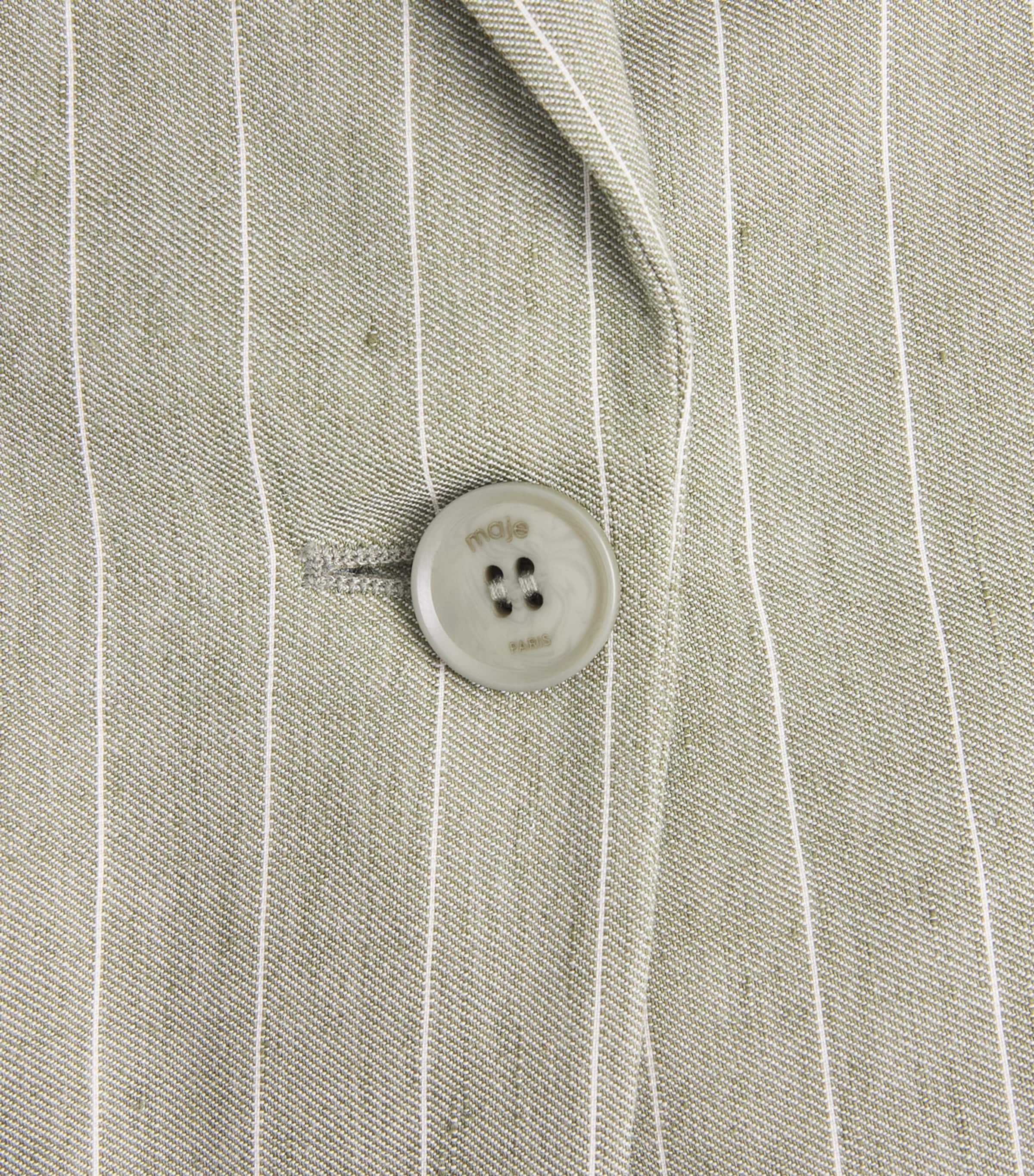 Maje Womens Linen-Blend Pinstripe Blazer Khaki Image 6