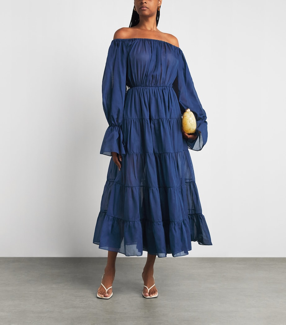 Moré Noir Womens Cotton-Silk Beatrice Tiered Maxi Dress Bosphorus Image 2